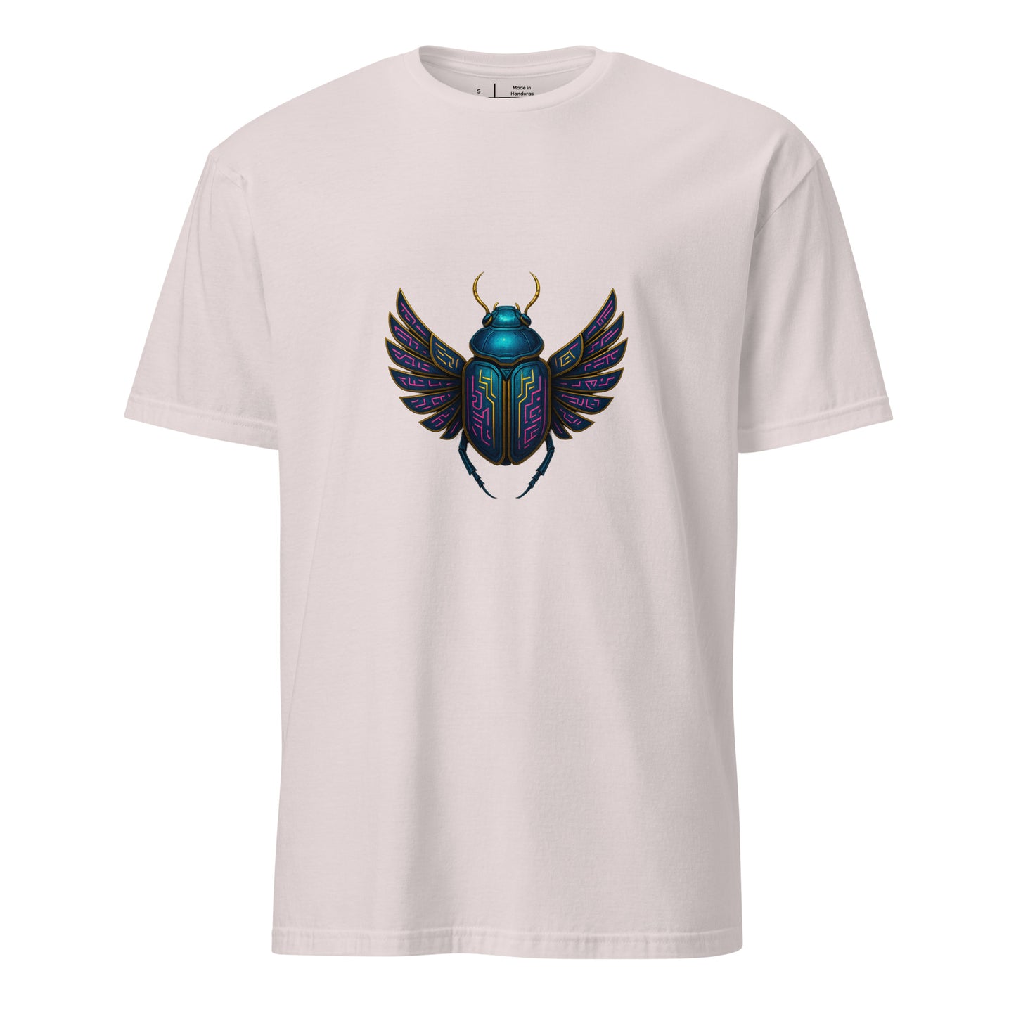 Mecha Scarab Beetle – Neon Tech Guardian - Short-Sleeve Unisex T-Shirt - Graphic Tee - Ice Grey - Front