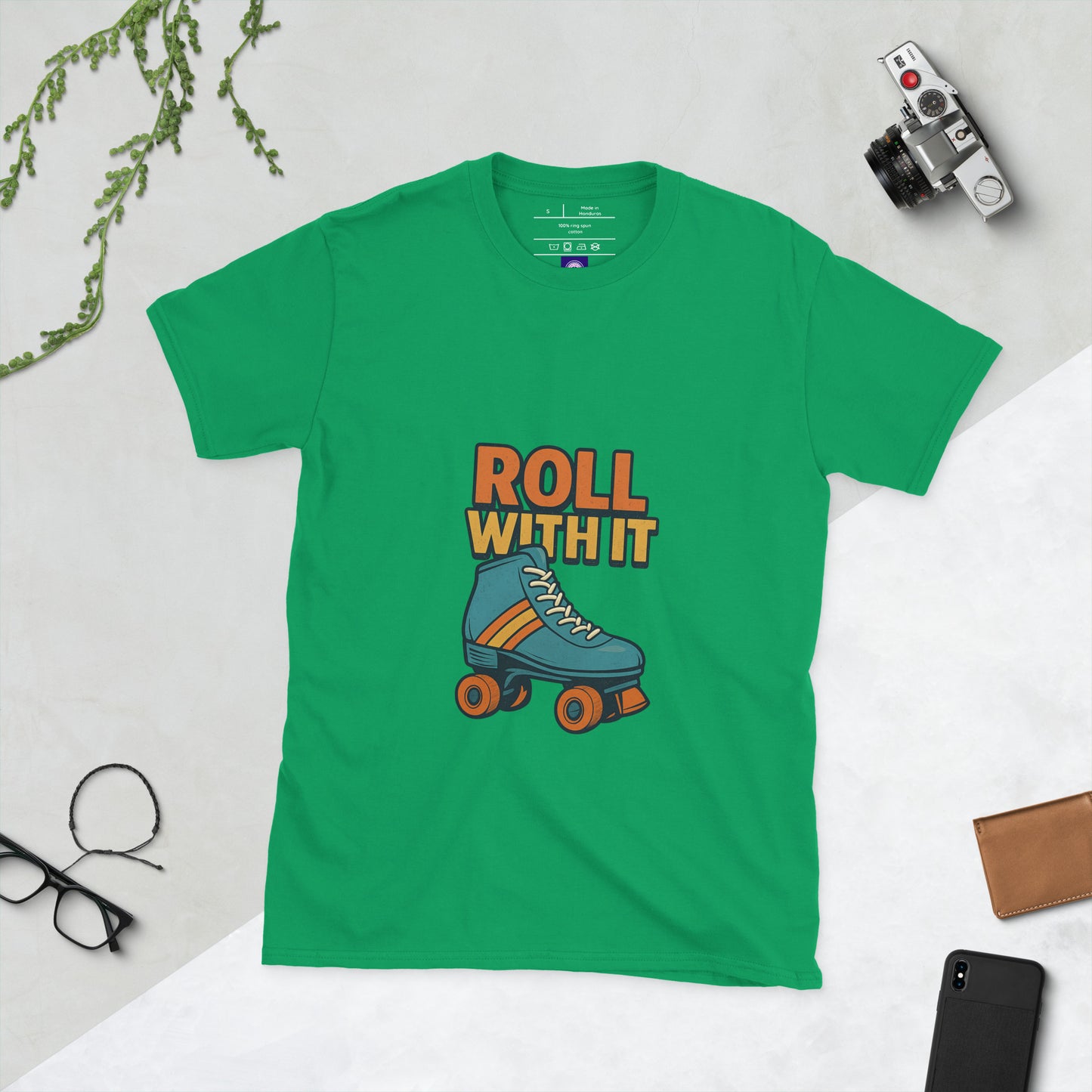 Roll With It - Retro Roller Skate Vibes - Short-Sleeve Unisex T-Shirt - Graphic Tee - Irish Green - Front
