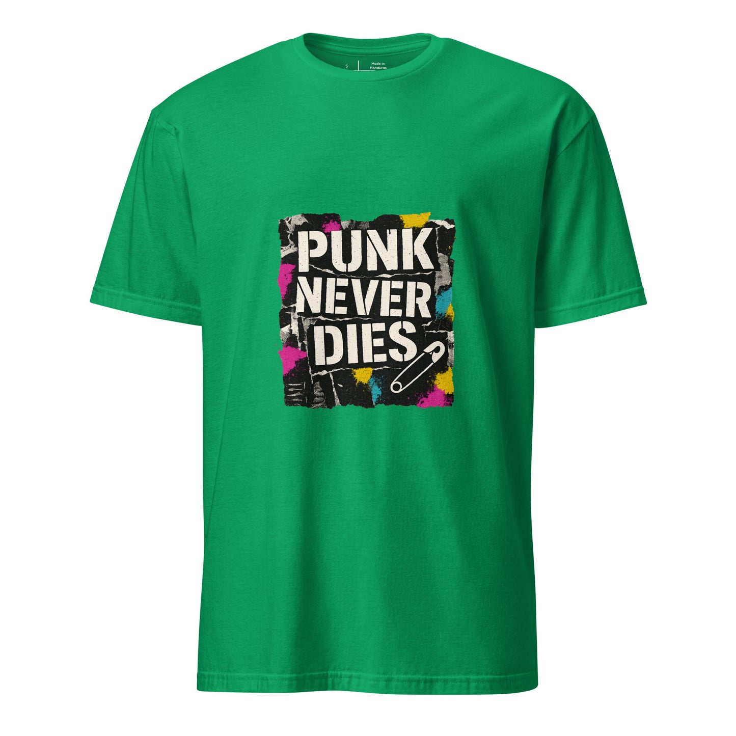 Punk Never Dies – Retro Punk Rock - Short-Sleeve Unisex T-Shirt - Graphic Tee - Irish Green - Front