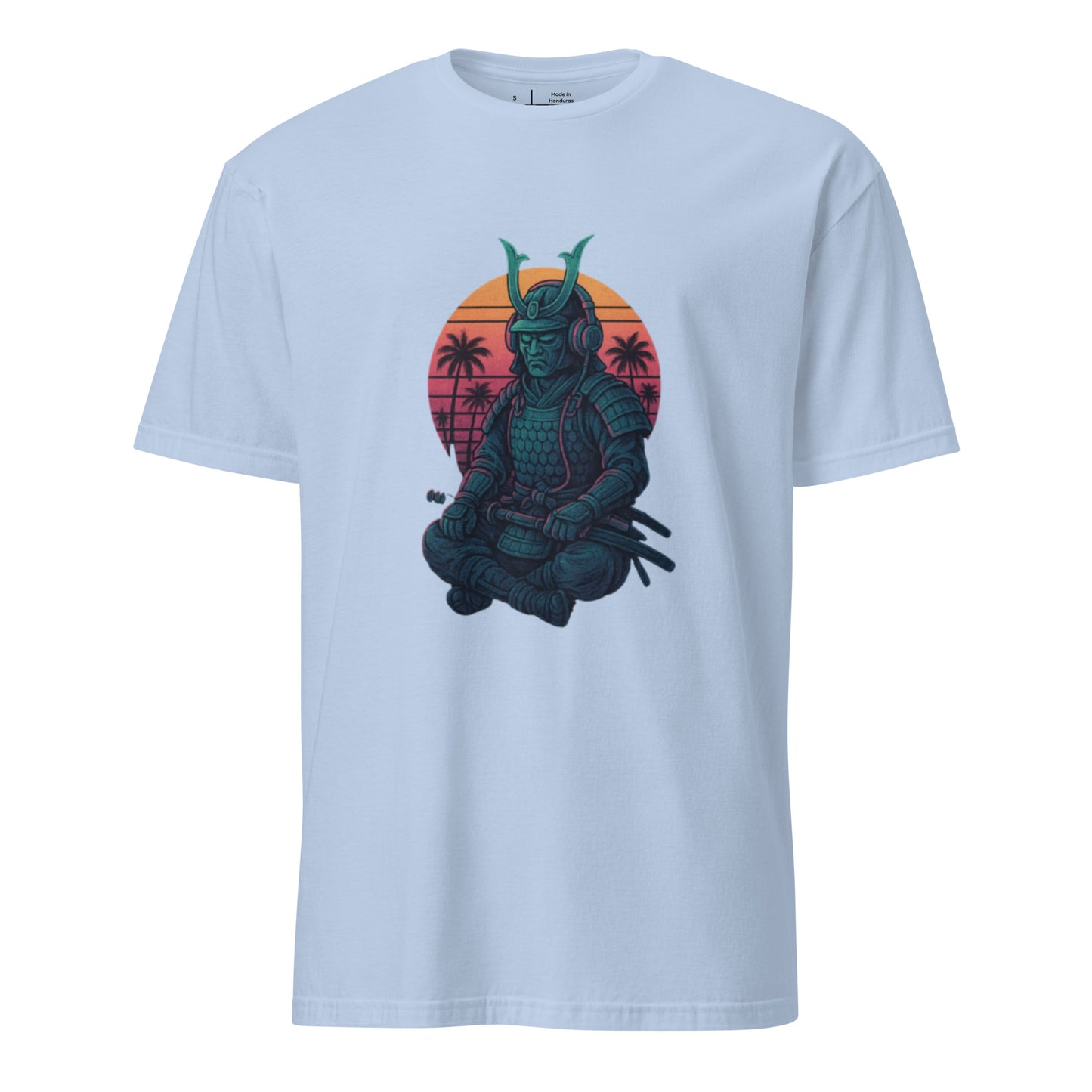 Headphone Samurai - Balance Meets Beats - Short-Sleeve Unisex T-Shirt - Graphic Tee - Light Blue - Front