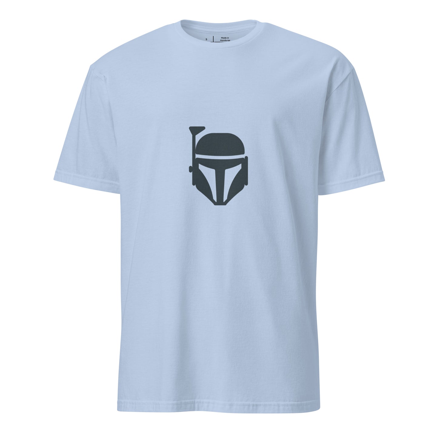Bounty Hunter - Minimalist Mandalorian Icon - Short-Sleeve Unisex T-Shirt - Graphic Tee - Light Blue - Front