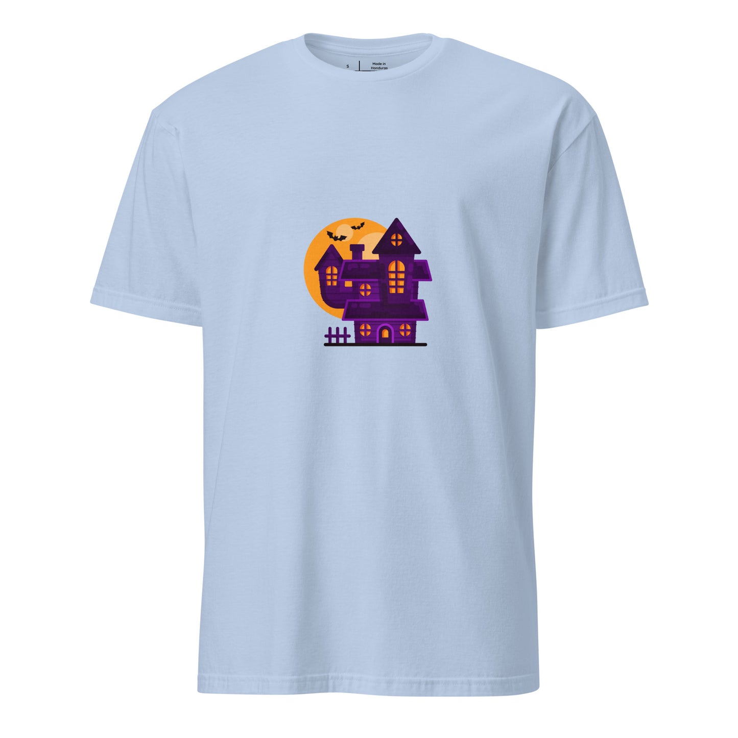 Haunted House - Moonlit Mischief - Short-Sleeve Unisex T-Shirt - Graphic Tee - Light Blue - Front