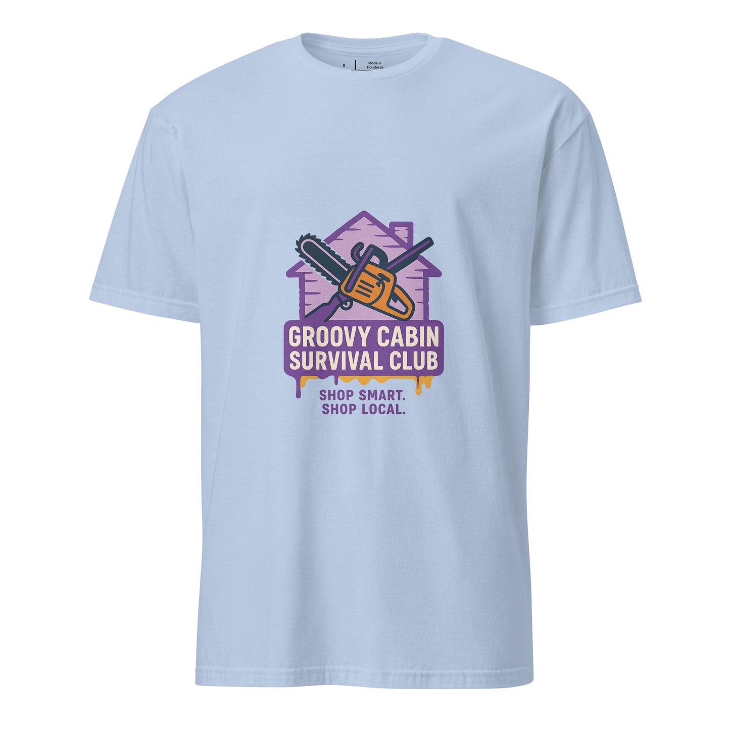 Groovy Cabin- Retro Horror Vibes - Short-Sleeve Unisex T-Shirt - Graphic Tee - Light Blue - Front