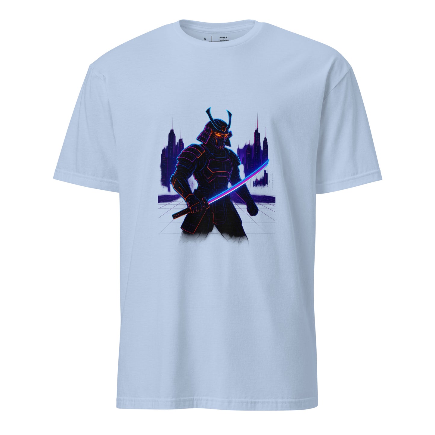Neon Samurai - Cyberpunk Samurai - Short-Sleeve Unisex T-Shirt - Graphic Tee - Light Blue - Front