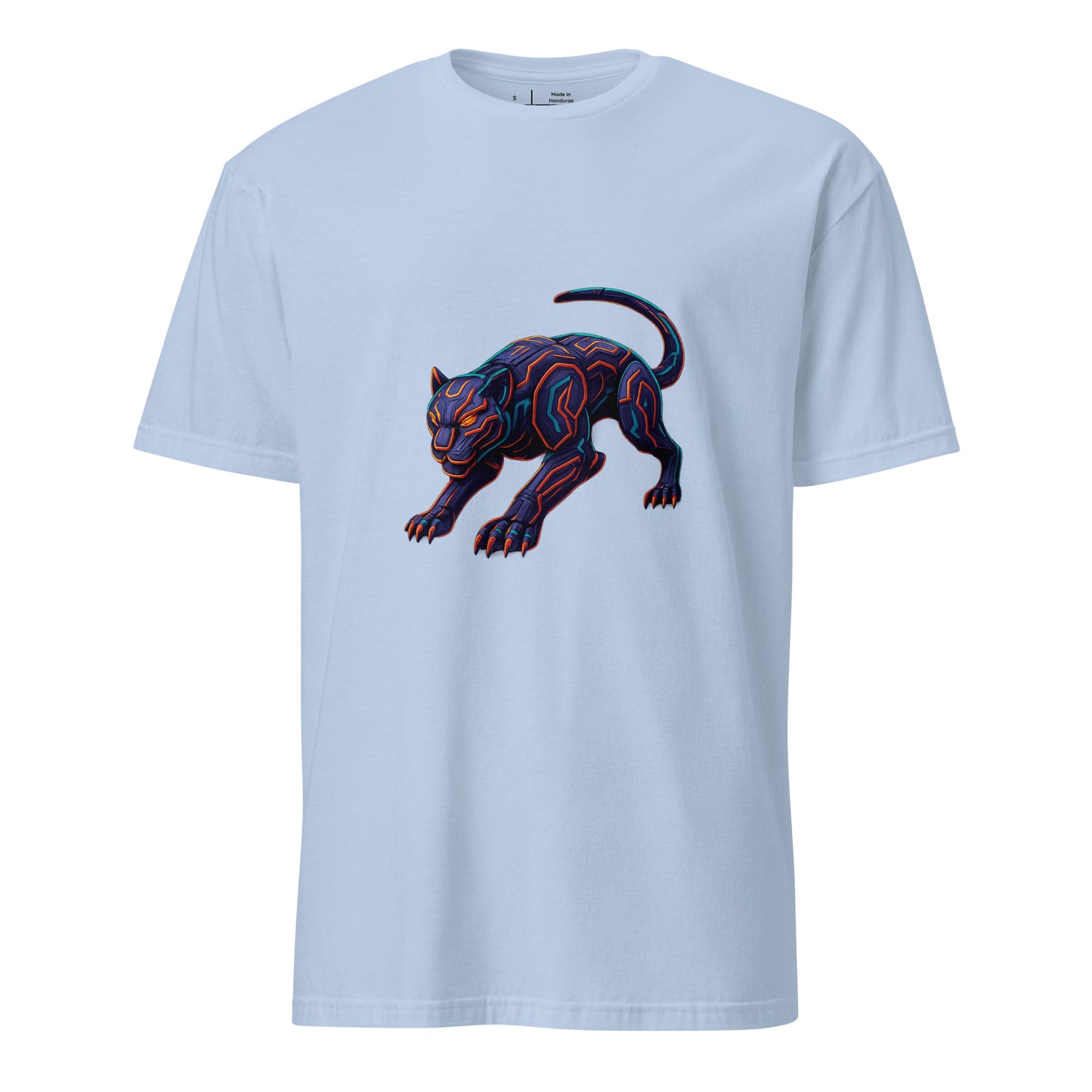 Cyber Jaguar – Neon Predator - Short-Sleeve Unisex T-Shirt - Graphic Tee - Light Blue - Front