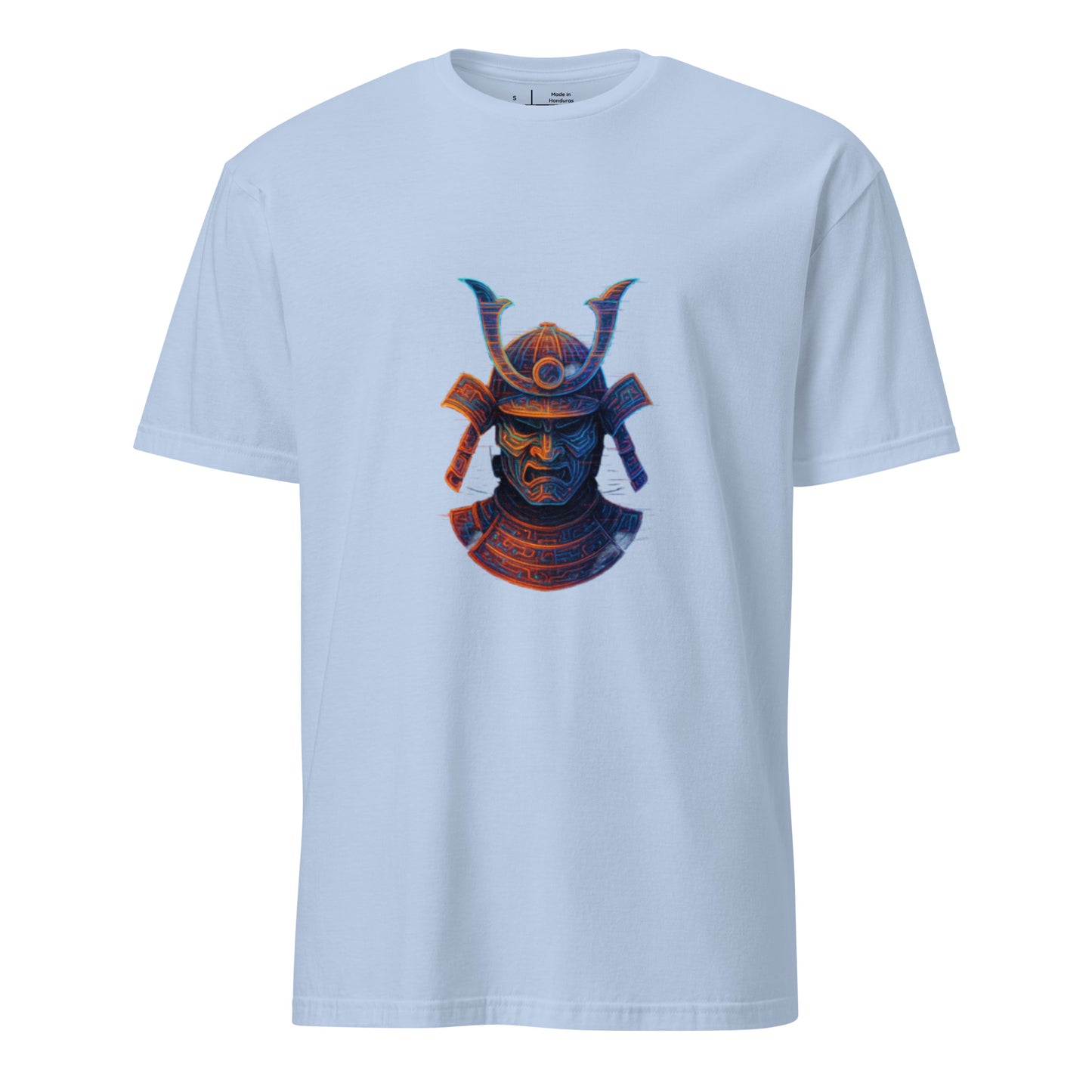 Holographic Samurai Helmet – Neon Warrior - Short-Sleeve Unisex T-Shirt - Graphic Tee - Light Blue - Front