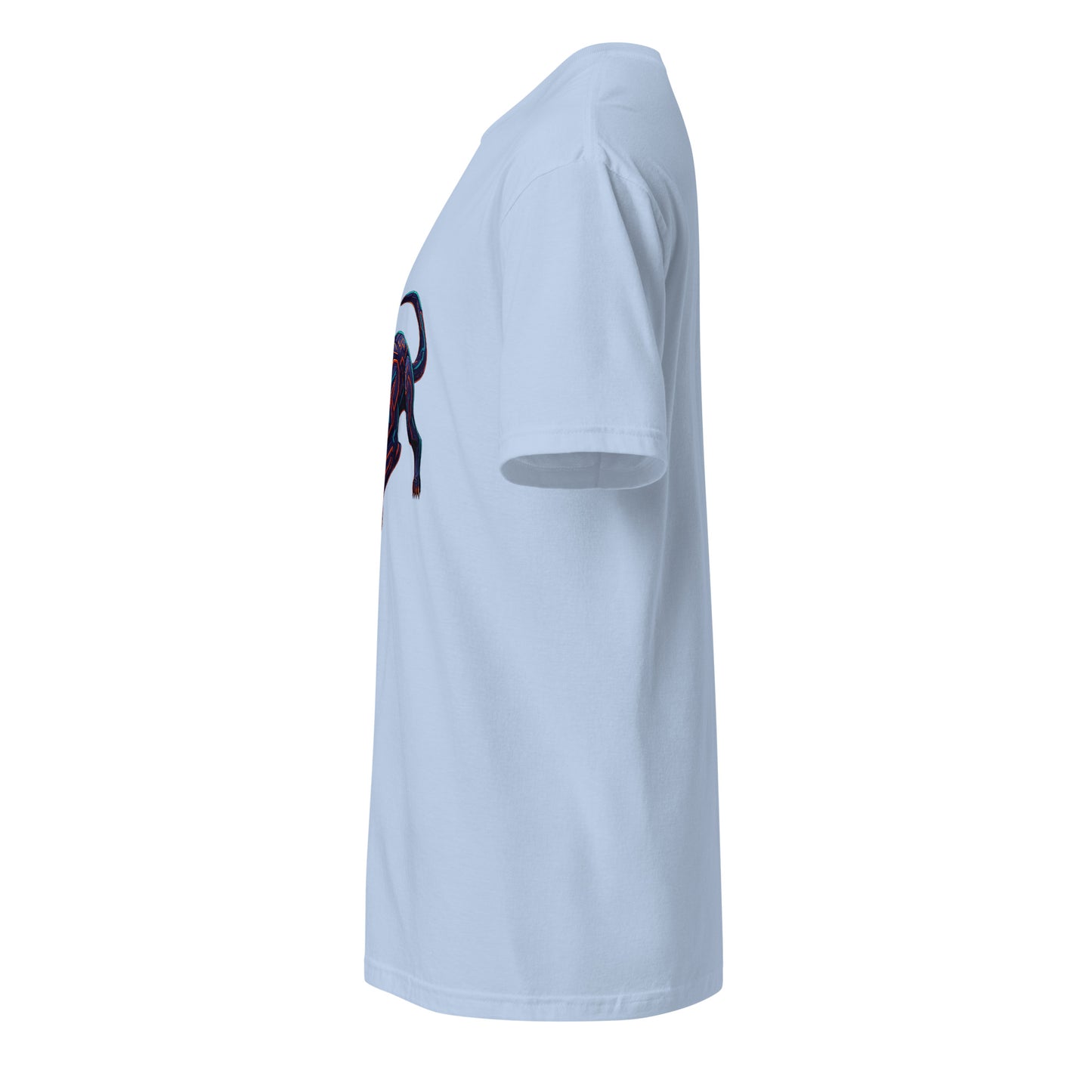 Cyber Jaguar – Neon Predator - Short-Sleeve Unisex T-Shirt - Graphic Tee - Light Blue - Left side
