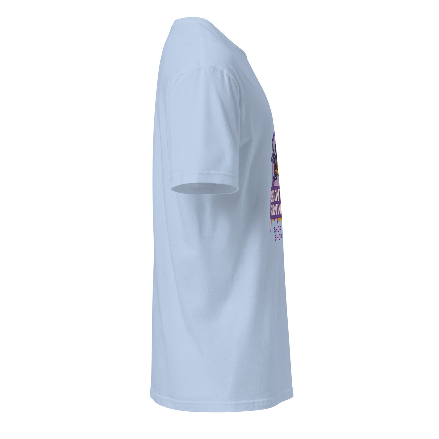 Groovy Cabin- Retro Horror Vibes - Short-Sleeve Unisex T-Shirt - Graphic Tee - Light Blue - Right side