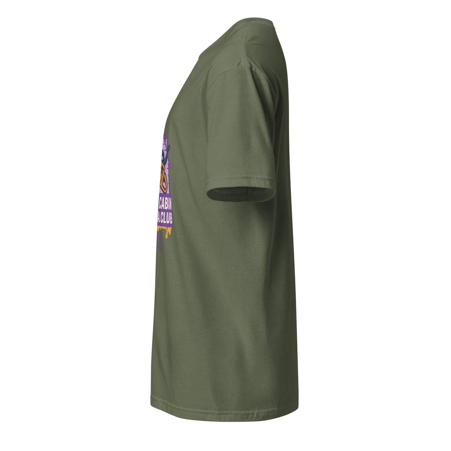 Groovy Cabin- Retro Horror Vibes - Short-Sleeve Unisex T-Shirt - Graphic Tee - Military Green - Left side