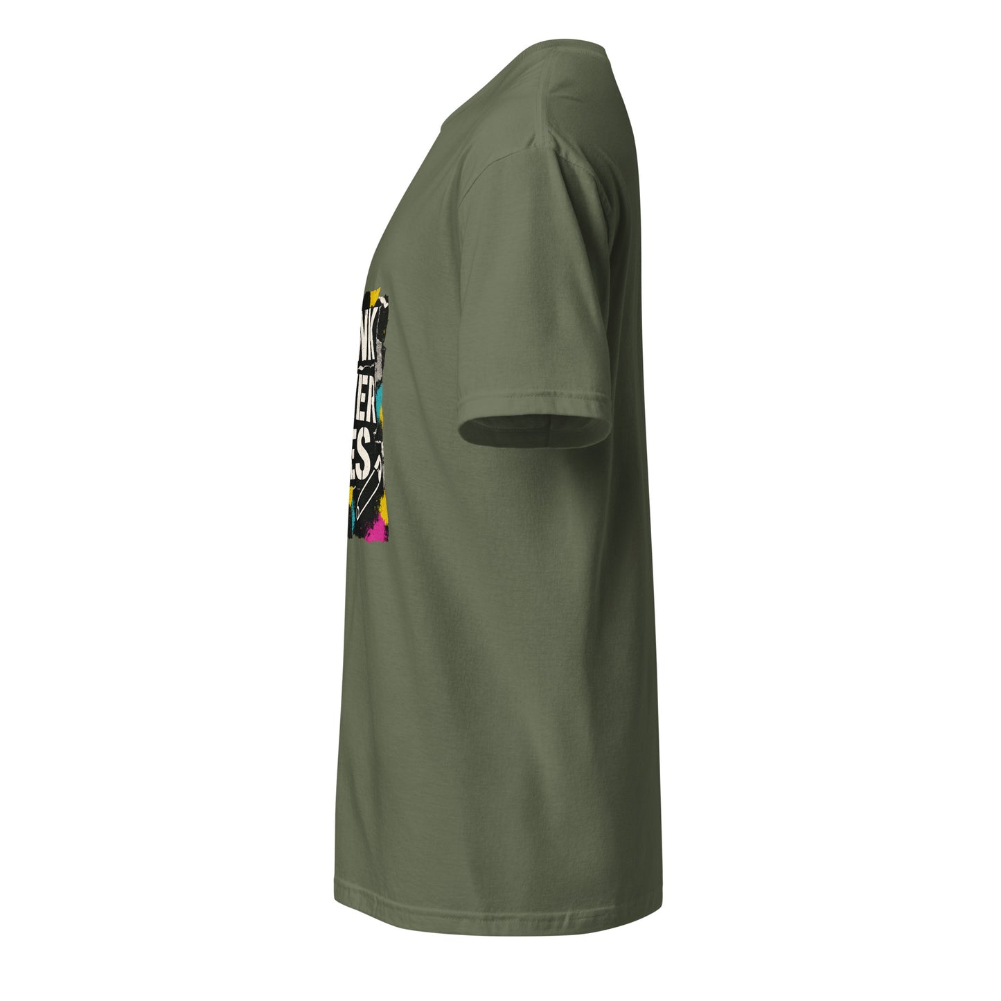 Punk Never Dies – Retro Punk Rock - Short-Sleeve Unisex T-Shirt - Graphic Tee - Military Green - Left side