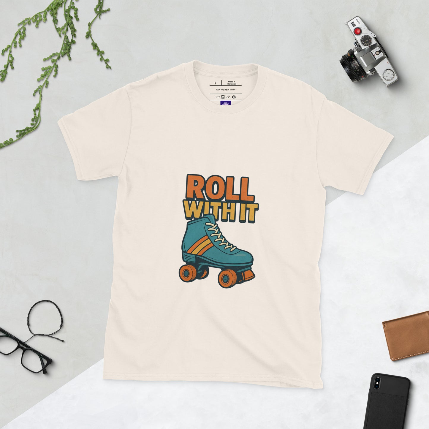 Roll With It - Retro Roller Skate Vibes - Short-Sleeve Unisex T-Shirt - Graphic Tee - Natural - Front