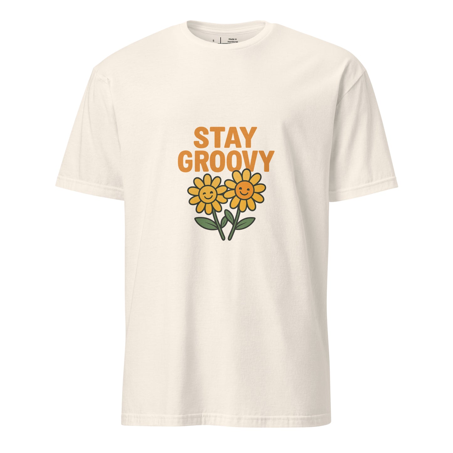 Stay Groovy – Retro Flower Power - Short-Sleeve Unisex T-Shirt - Graphic Tee - Natural - Front