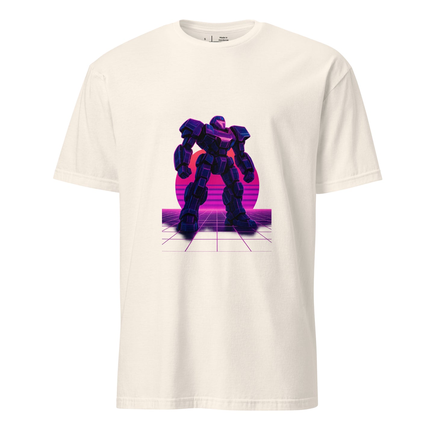 Synthwave Mech – Neon Titan - Short-Sleeve Unisex T-Shirt - Graphic Tee - Natural - Front
