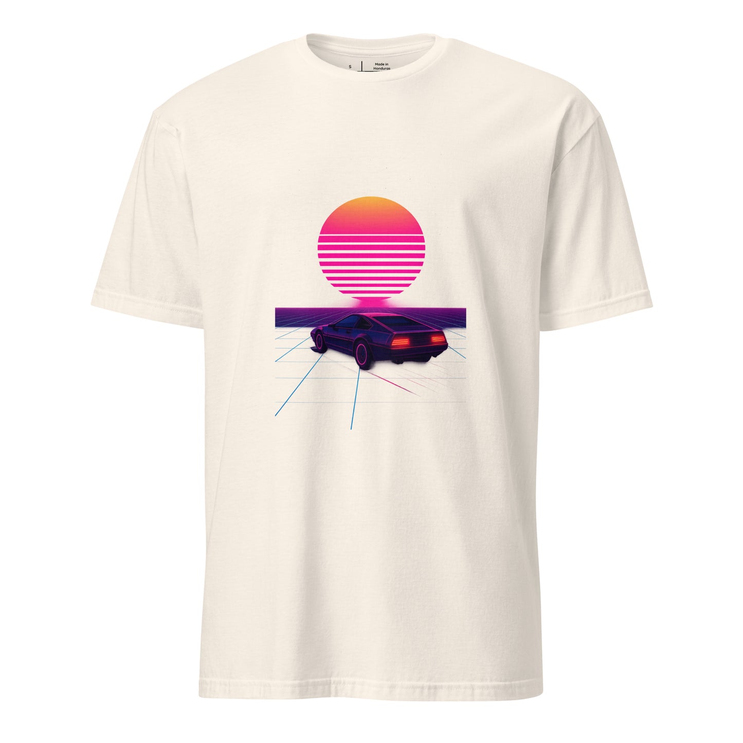 Retro Cyber Car – Neon Drive - Short-Sleeve Unisex T-Shirt - Graphic Tee - Natural - Front