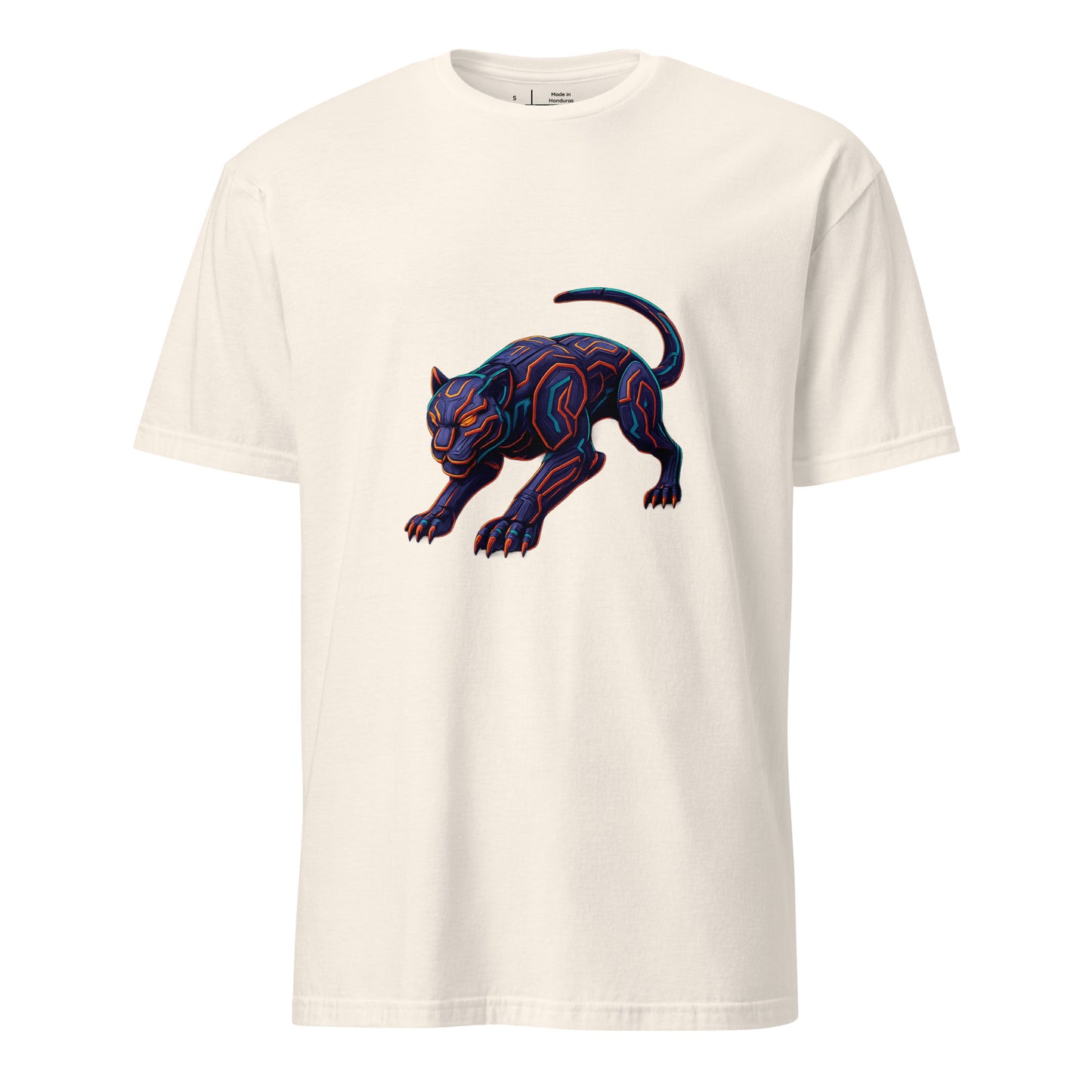 Cyber Jaguar – Neon Predator - Short-Sleeve Unisex T-Shirt - Graphic Tee - Natural - Front