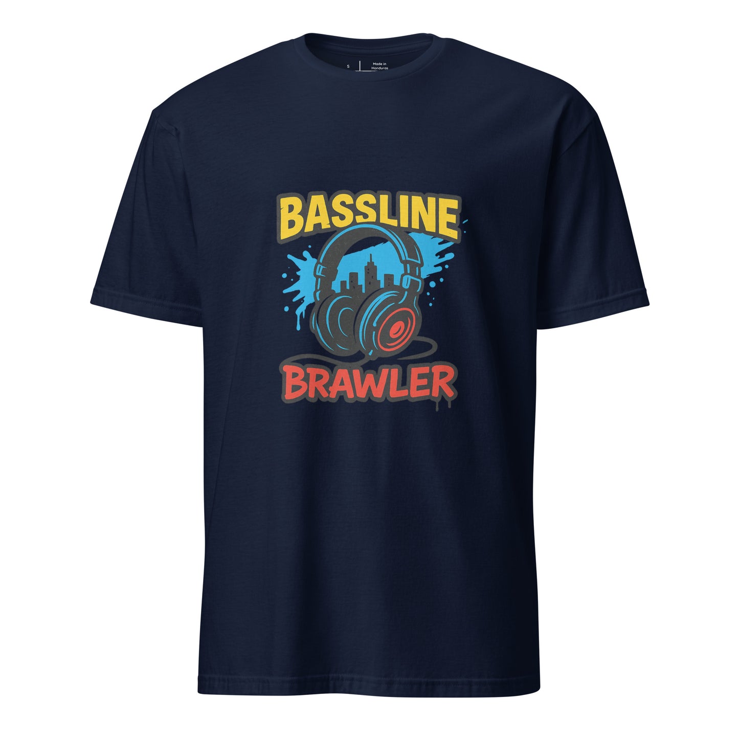 Bassline Brawler - Battle-Ready Beats - Short-Sleeve Unisex T-Shirt - Graphic Tee - Navy - Front