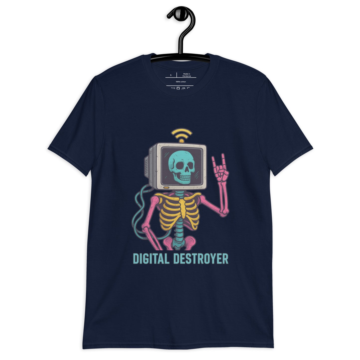 Digital Destroyer - Skeleton Bandwidth Battle - Short-Sleeve Unisex T-Shirt - Graphic Tee - Navy - Front
