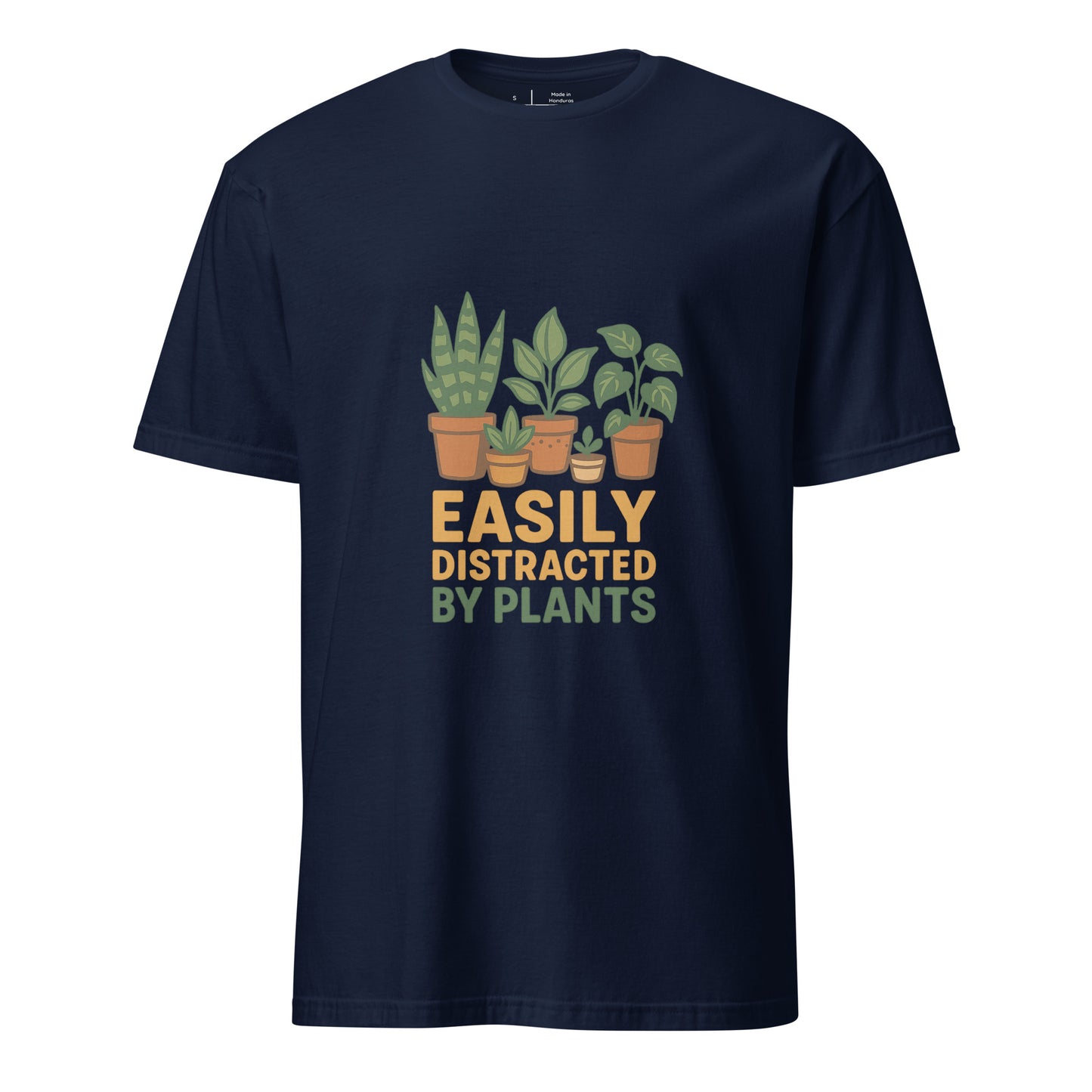 Easily Distracted By Plants - Short-Sleeve Unisex T-Shirt - Graphic Tee - Navy - Front