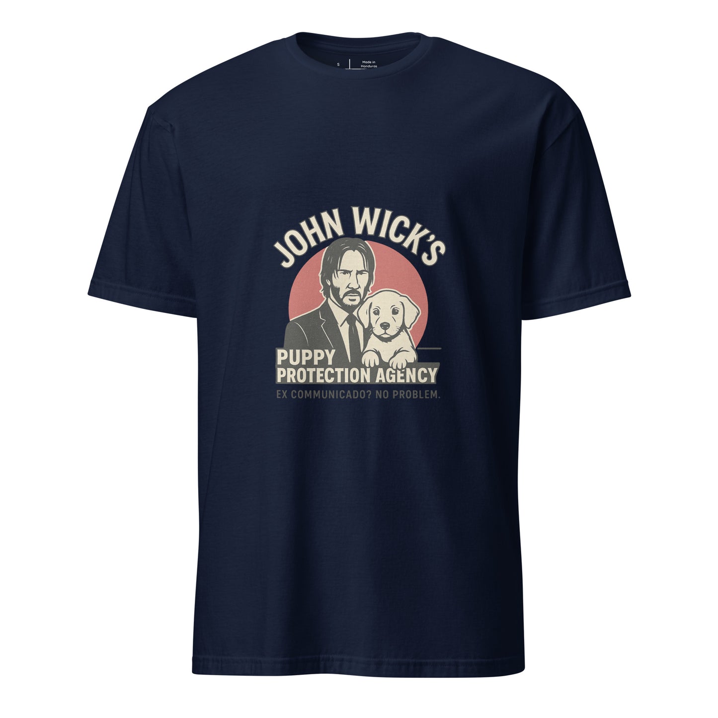 John Wick – Puppy Protection Agency - Film Fan - Short-Sleeve Unisex T-Shirt - Graphic Tee - Navy - Front