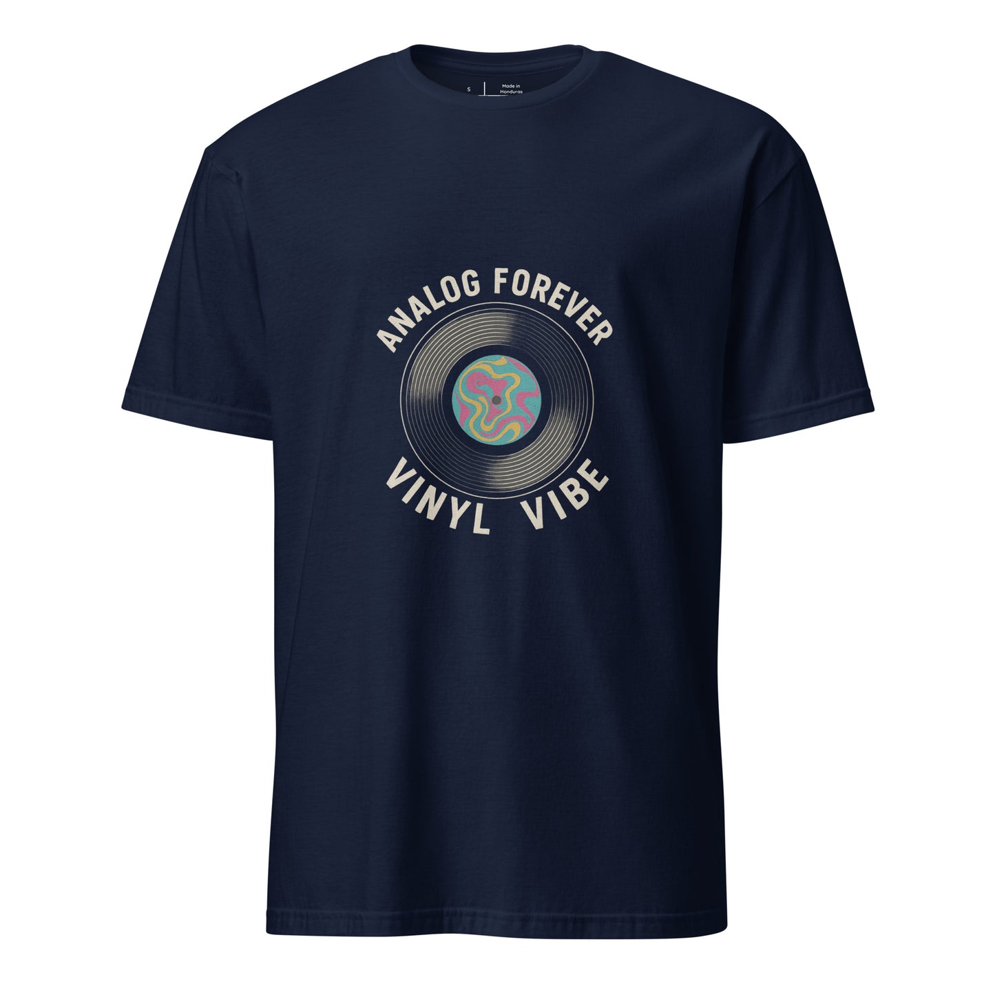 Analog Forever – Vinyl Vibe - Short-Sleeve Unisex T-Shirt - Graphic Tee -
Navy - Front
