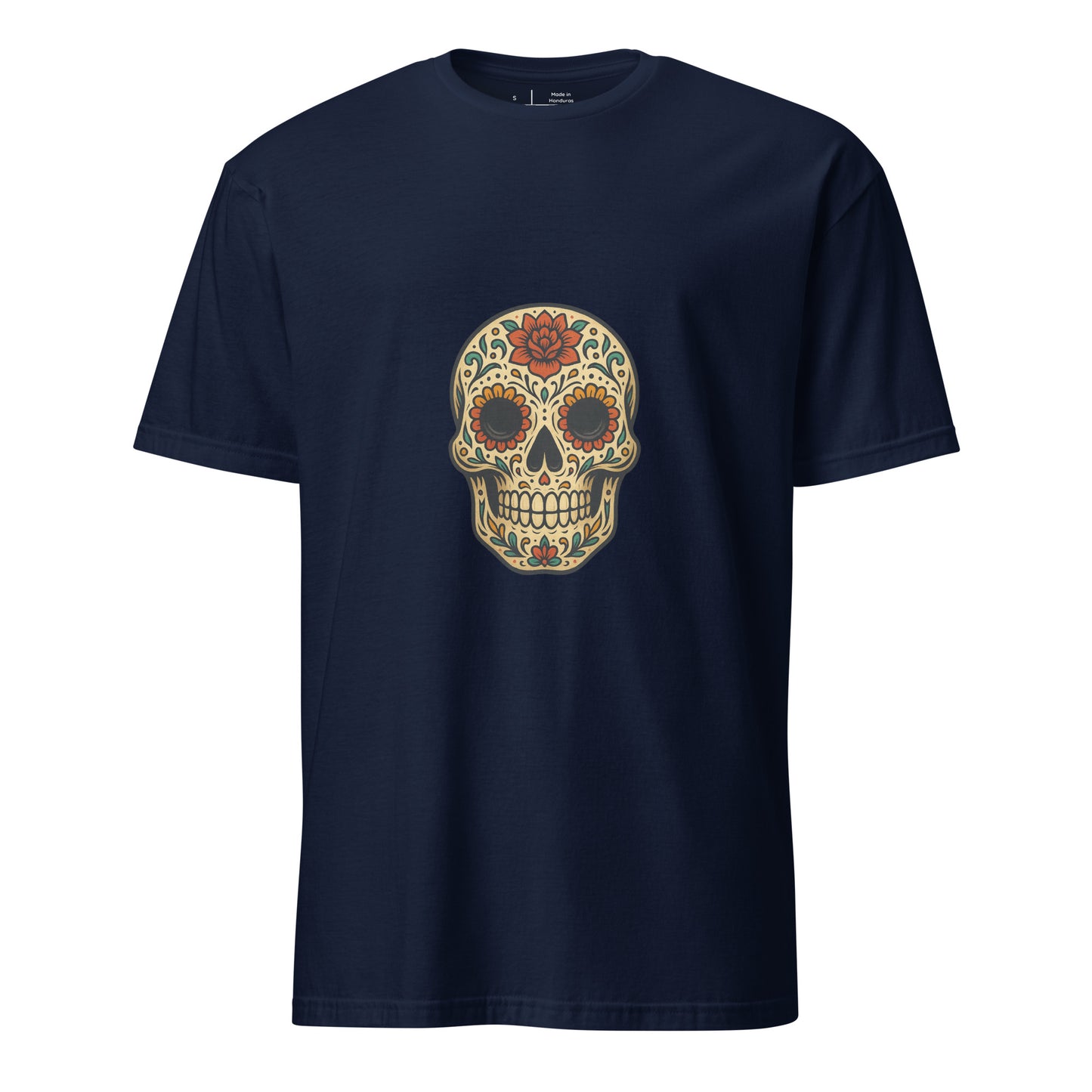 Day Of The Dead Skull – Floral Edition - Short-Sleeve Unisex T-Shirt - Graphic Tee - Navy - Front