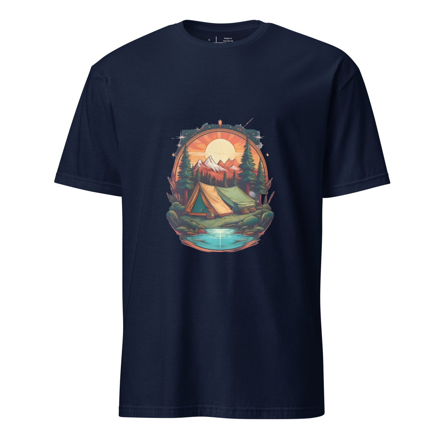 Golden Escape – Twin Tent Adventure - Short-Sleeve Unisex T-Shirt - Graphic Tee - Navy - Front