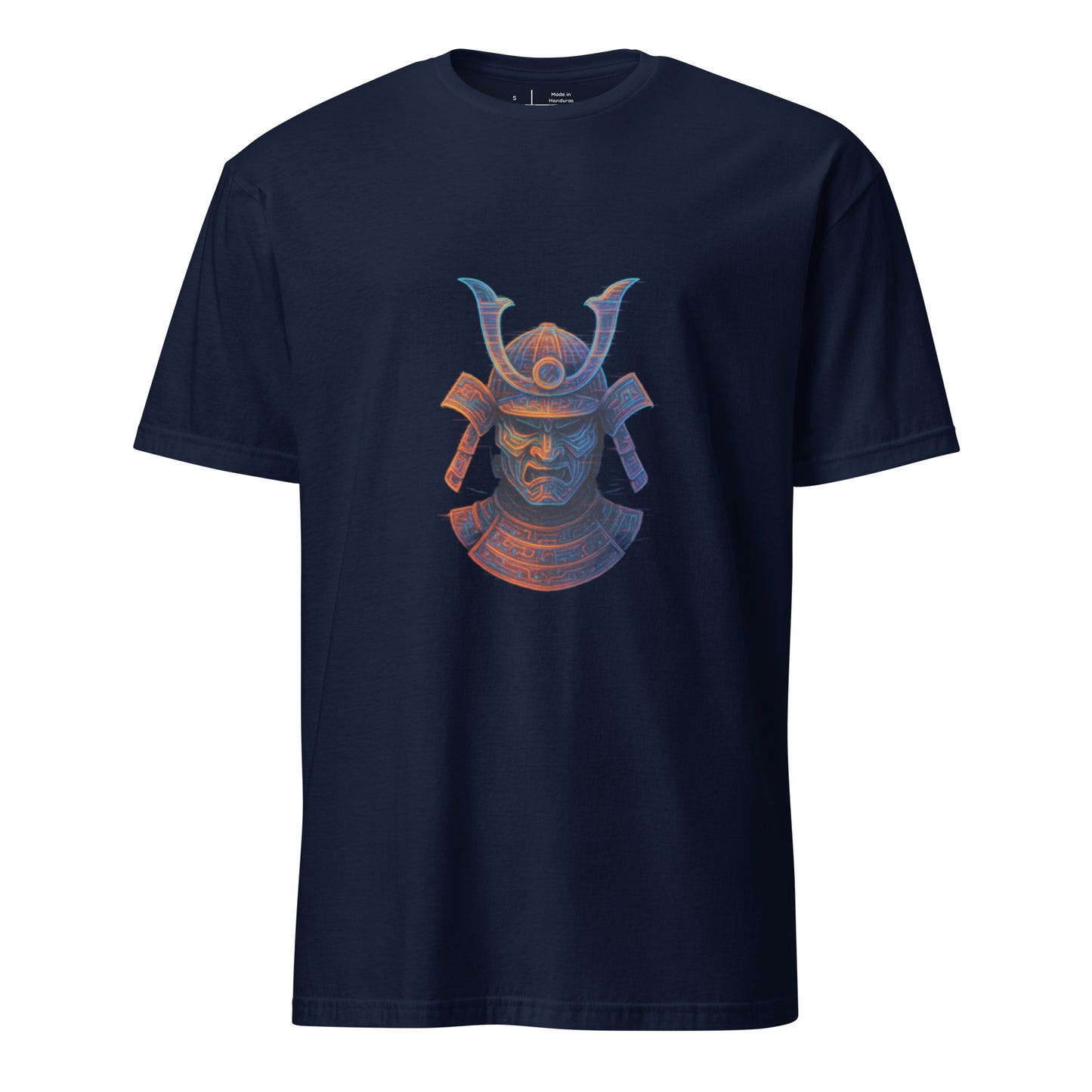 Holographic Samurai Helmet – Neon Warrior - Short-Sleeve Unisex T-Shirt - Graphic Tee - Navy - Front