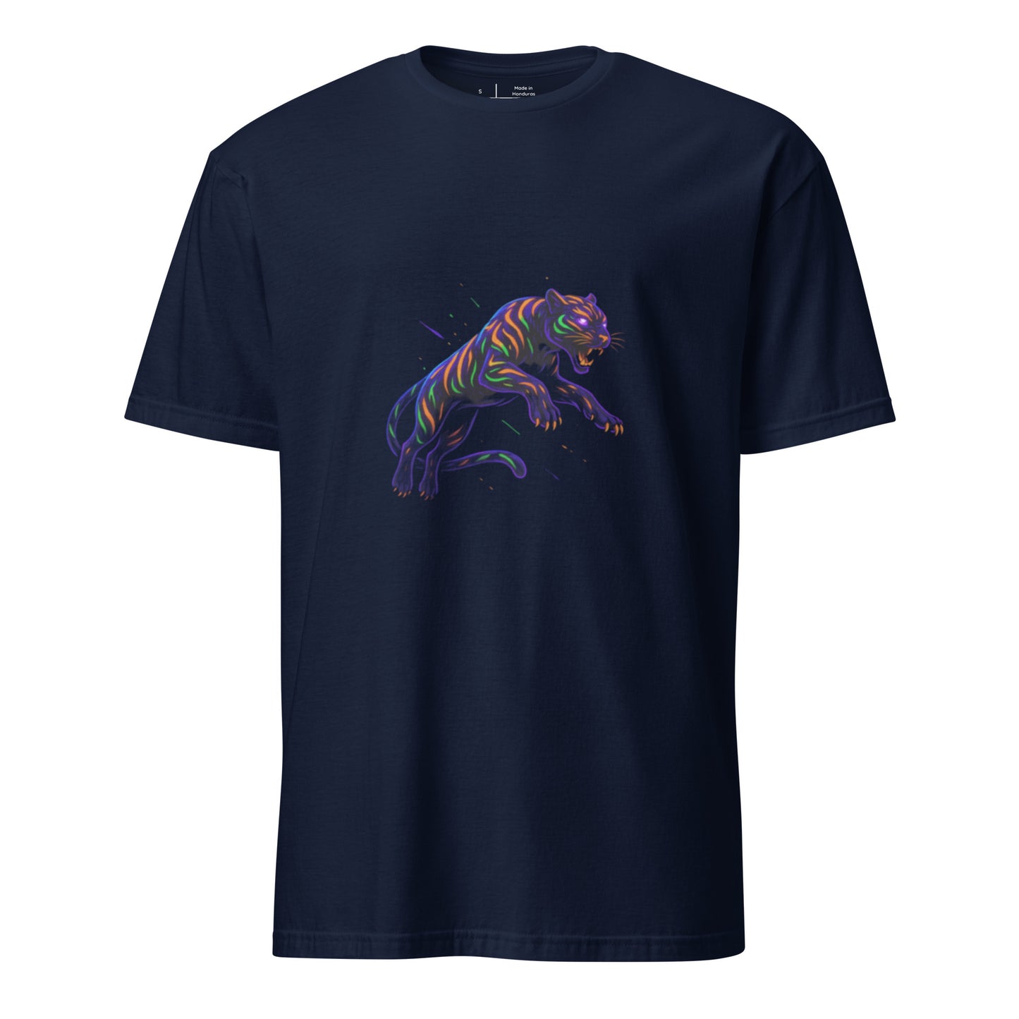 Rave Panther – Neon Tribal Predator - Short-Sleeve Unisex T-Shirt - Graphic Tee - Navy - Front