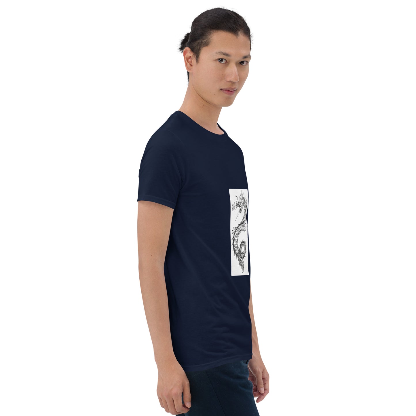 Chinese Dragon - Minimalist Design Artwork - Short-Sleeve Unisex T-Shirt - Graphic Tee - Navy - Front right