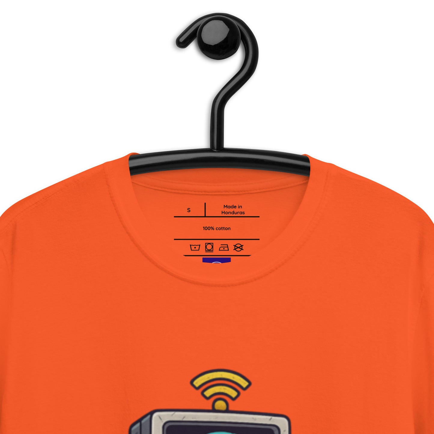 Digital Destroyer - Skeleton Bandwidth Battle - Short-Sleeve Unisex T-Shirt - Graphic Tee - Orange - Front Neckline