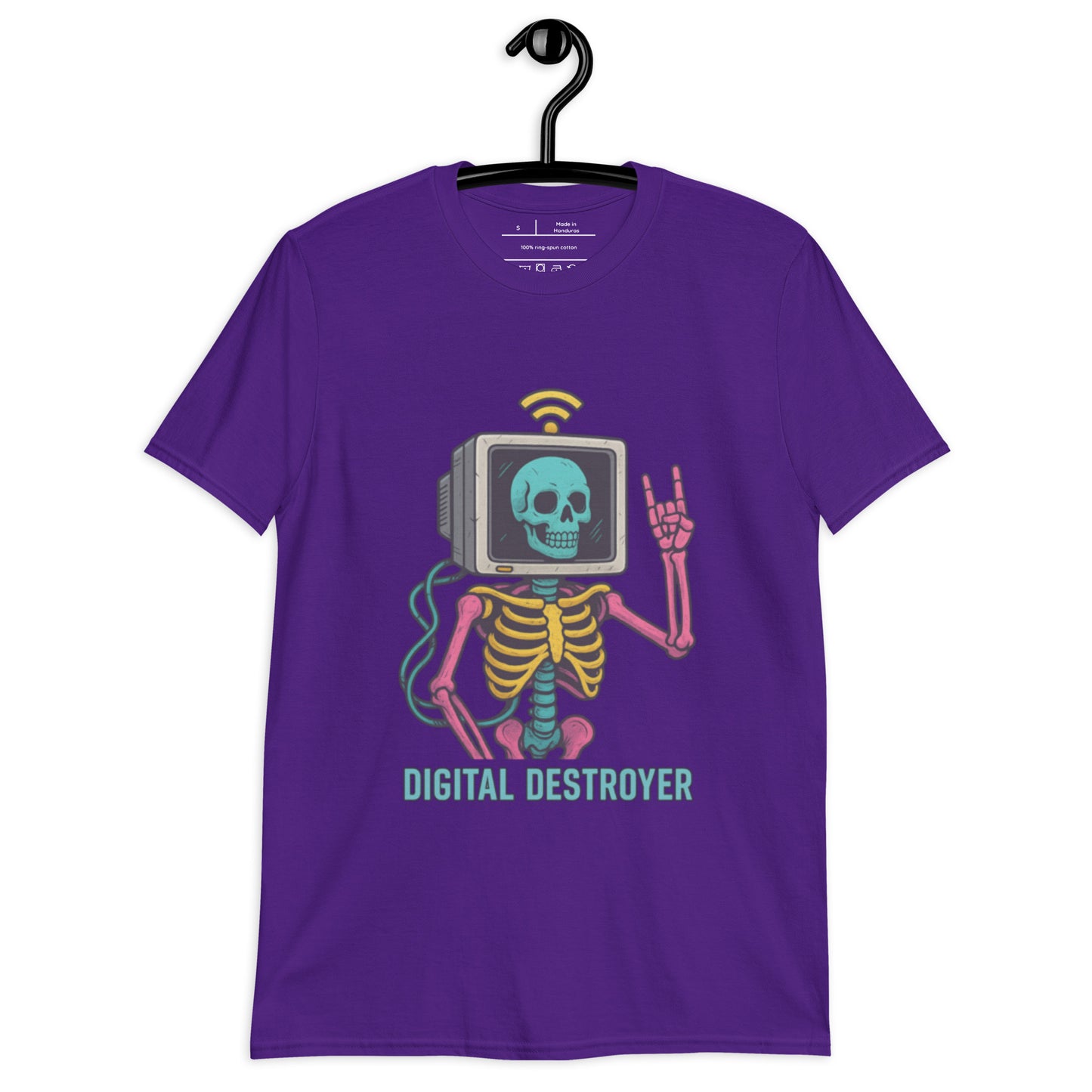 Digital Destroyer - Skeleton Bandwidth Battle - Short-Sleeve Unisex T-Shirt - Graphic Tee - Purple - Front