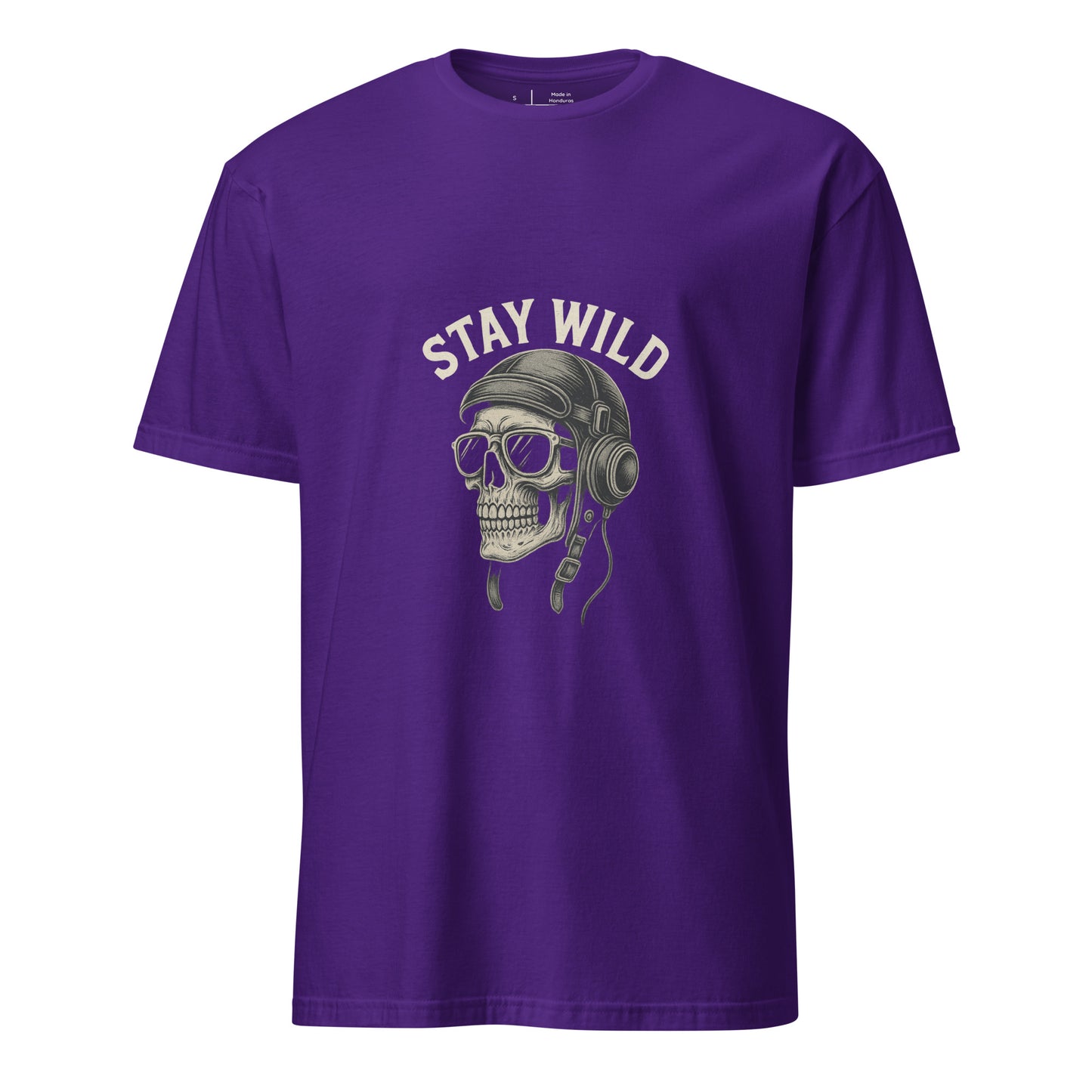 Stay Wild – Pilot Skull Edition - Retro - Short-Sleeve Unisex T-Shirt - Graphic Tee - Purple - Front