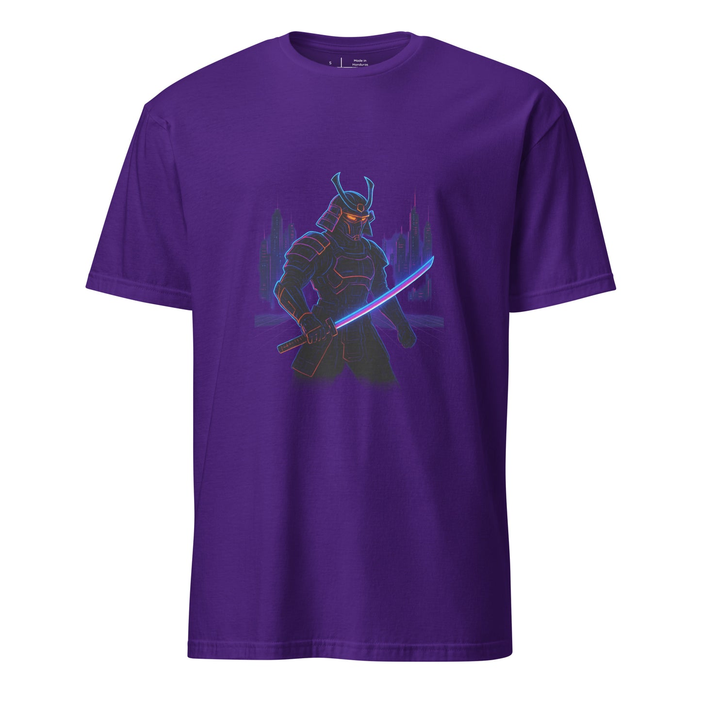 Neon Samurai - Cyberpunk Samurai - Short-Sleeve Unisex T-Shirt - Graphic Tee - Purple - Front