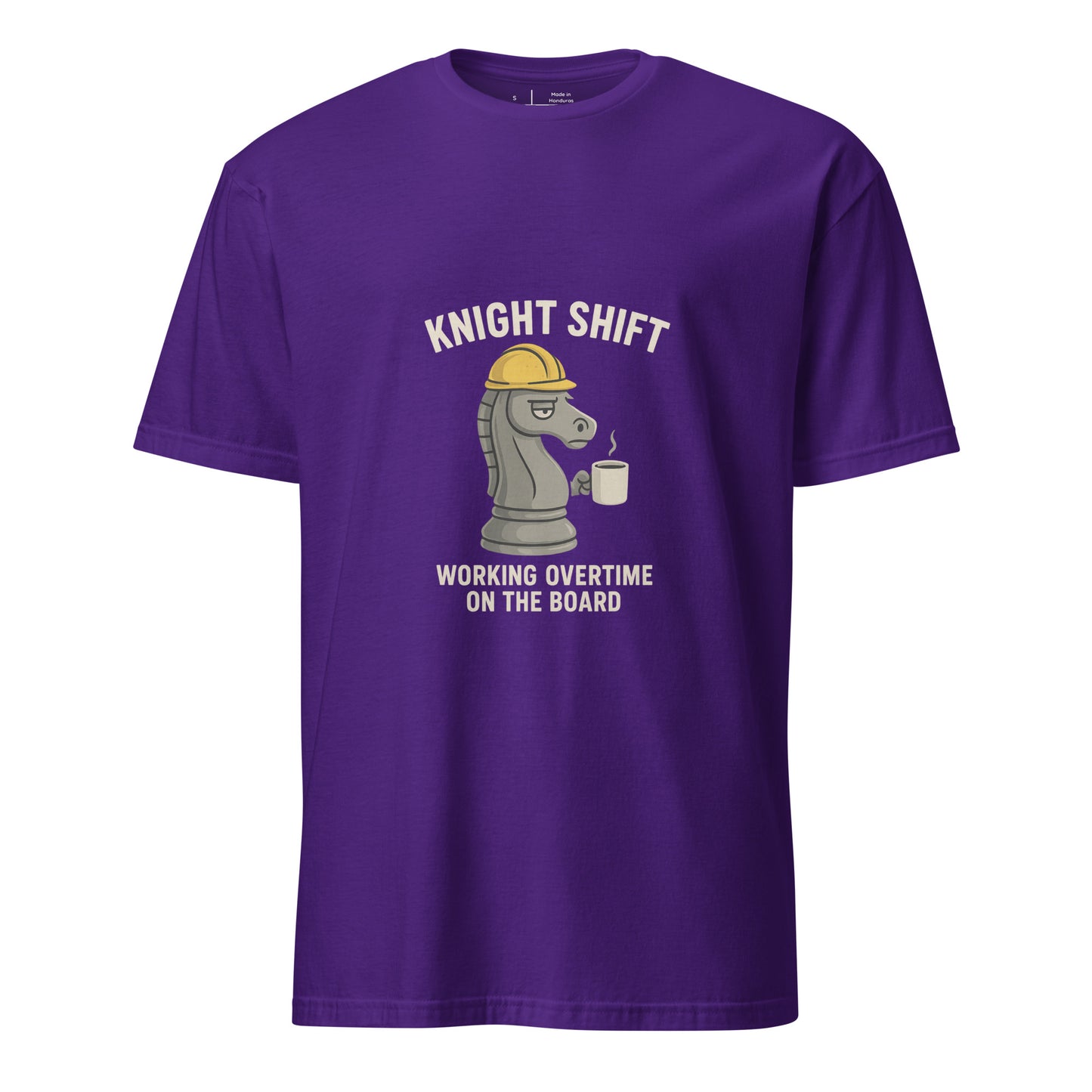 Knight Shift – Bold Chess Humour - Short-Sleeve Unisex T-Shirt - Graphic Tee - Purple - Front