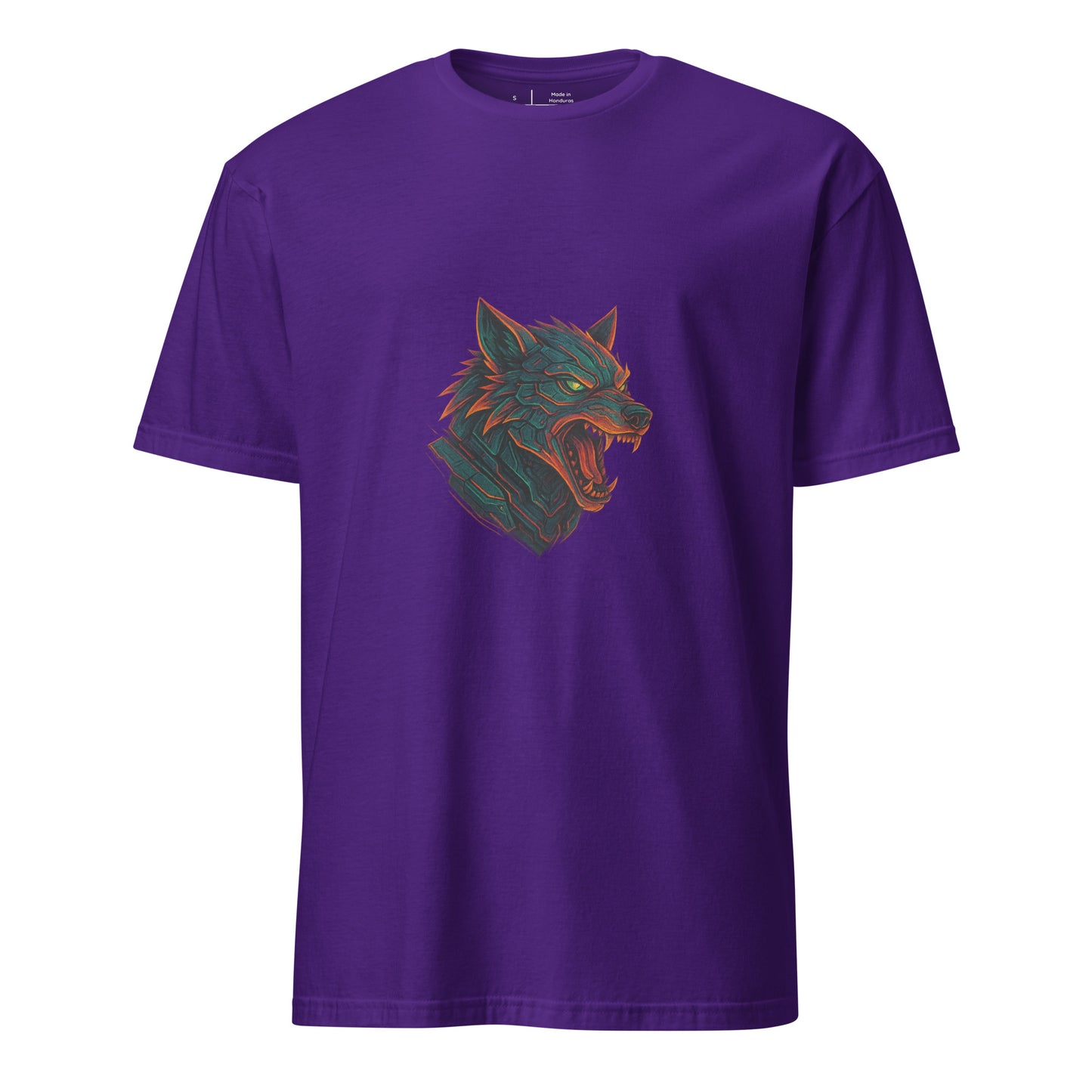 The Wolf Overdrive – Cyber Wolf Unleashed - Short-Sleeve Unisex T-Shirt - Graphic Tee - Purple - Front