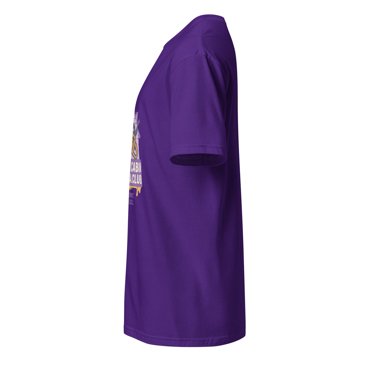 Groovy Cabin- Retro Horror Vibes - Short-Sleeve Unisex T-Shirt - Graphic Tee - Purple - Left side