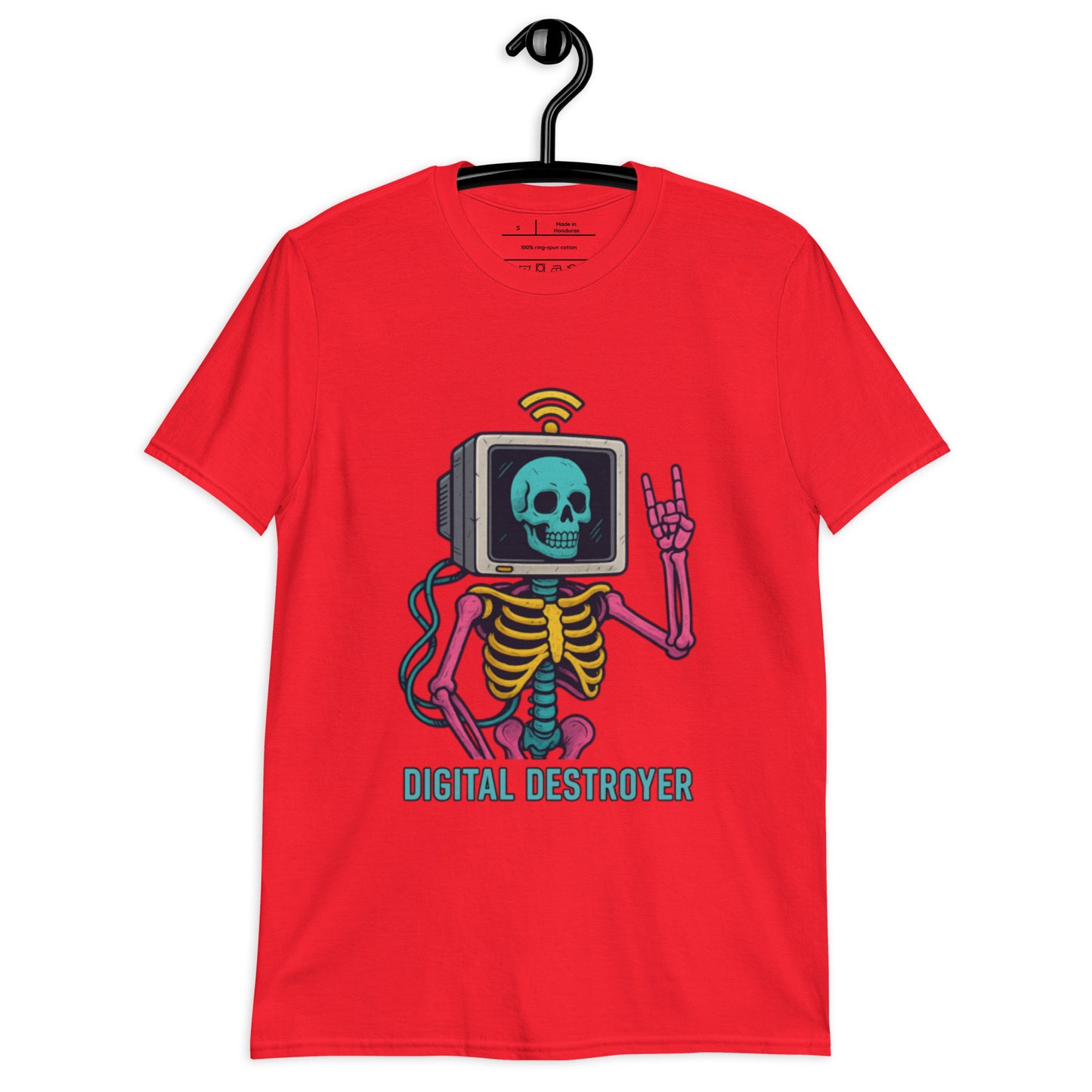 Digital Destroyer - Skeleton Bandwidth Battle - Short-Sleeve Unisex T-Shirt - Graphic Tee - Red - Front