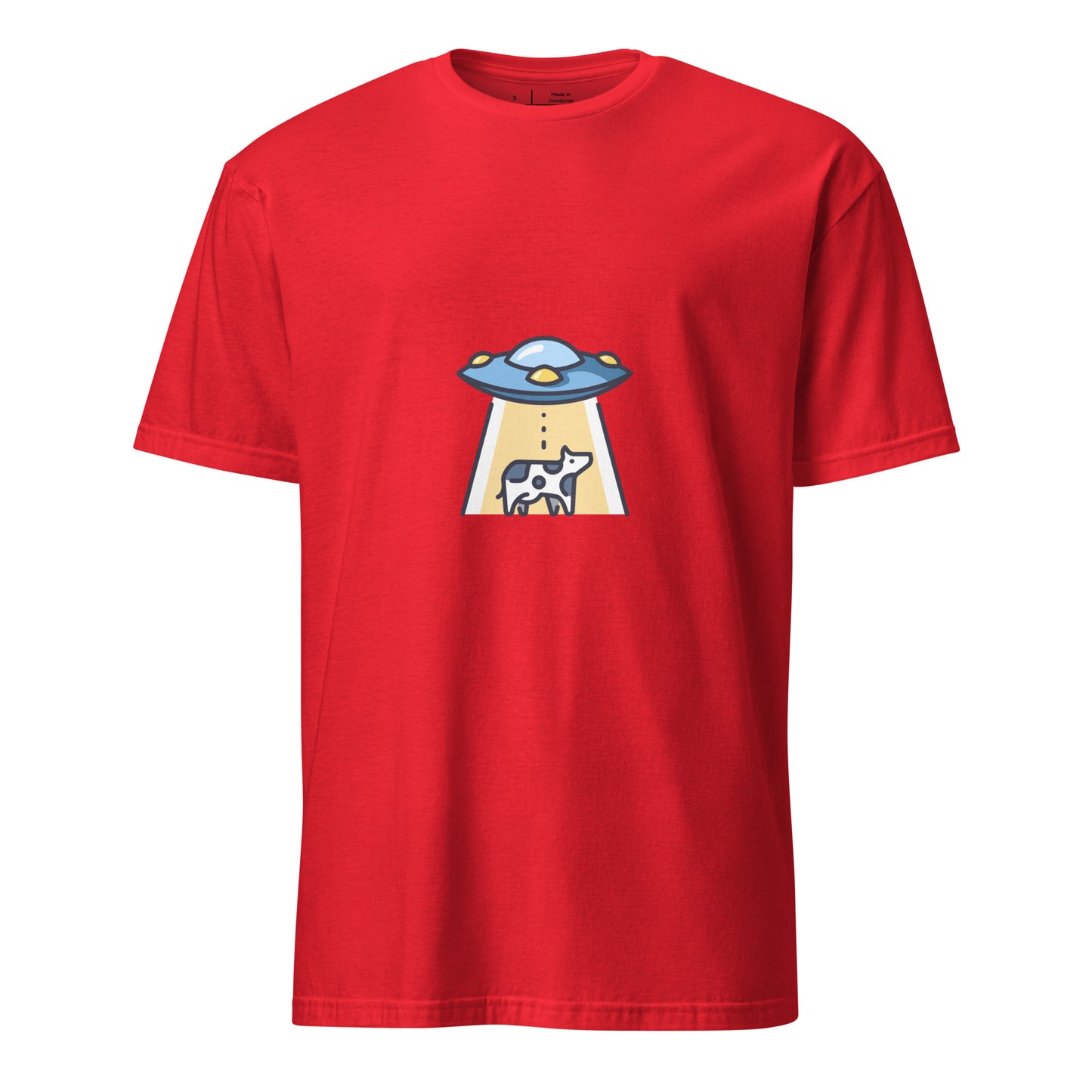 Not Again - UFO Cow Abduction - Short-Sleeve Unisex T-Shirt - Graphic Tee - Red - Front