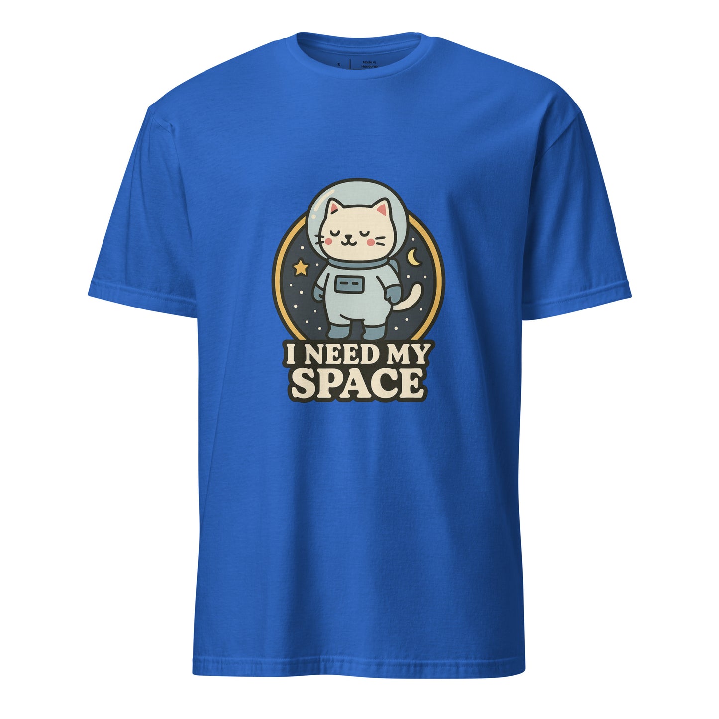 I Need Space – Lucky Cat Astronaut - Short-Sleeve Unisex T-Shirt - Graphic Tee - Royal Blue - Front