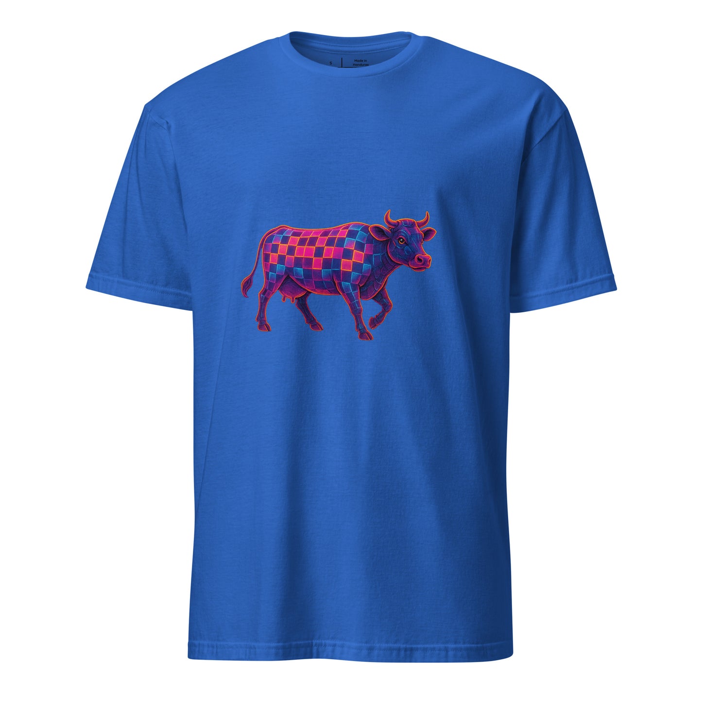 Cyber Cow – Futuristic Neon Bovine - Short-Sleeve Unisex T-Shirt - Graphic Tee - Royal Blue - Front