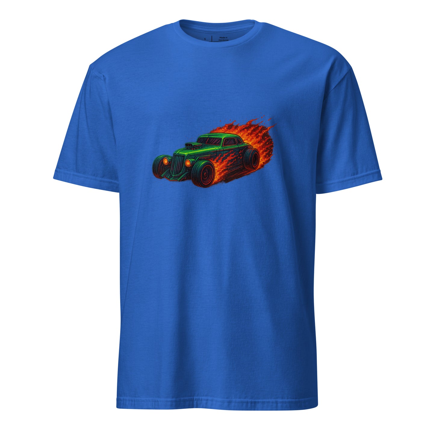 Pixel Hot Rod – Retro Fire Meets Digital - Short-Sleeve Unisex T-Shirt - Graphic Tee - Royal Blue - Front