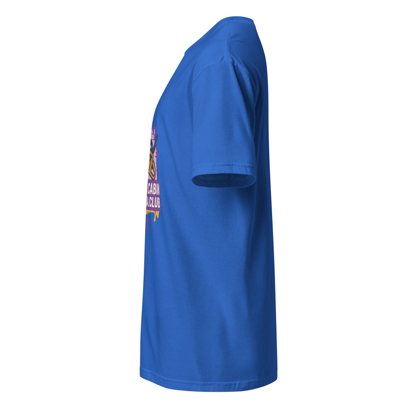 Groovy Cabin- Retro Horror Vibes - Short-Sleeve Unisex T-Shirt - Graphic Tee - Royal Blue - Left side