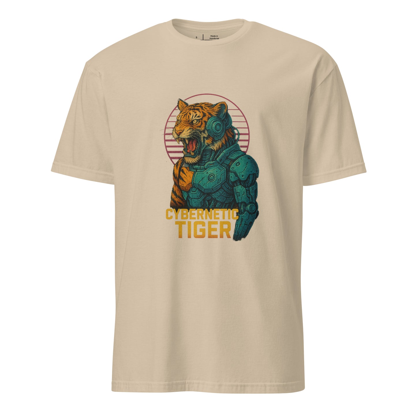 Cybernetic Tiger - Futuristic Ferocity - Short-Sleeve Unisex T-Shirt - Graphic Tee - Sand - Front