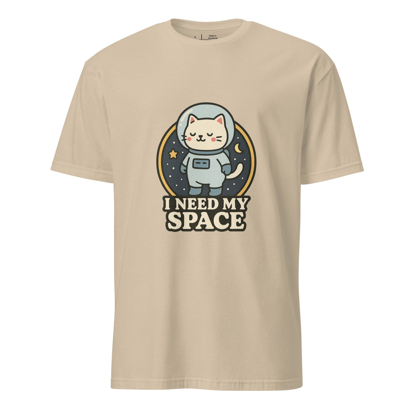 I Need Space – Lucky Cat Astronaut - Short-Sleeve Unisex T-Shirt - Graphic Tee - Sand - Front