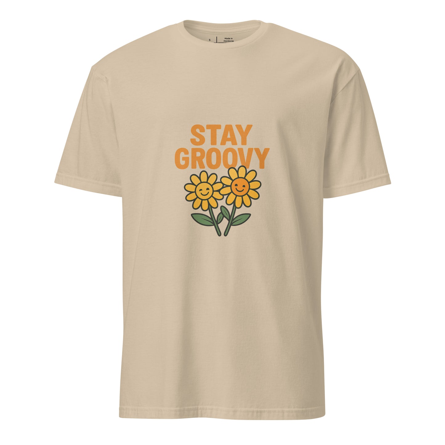 Stay Groovy – Retro Flower Power - Short-Sleeve Unisex T-Shirt - Graphic Tee - Sand - Front