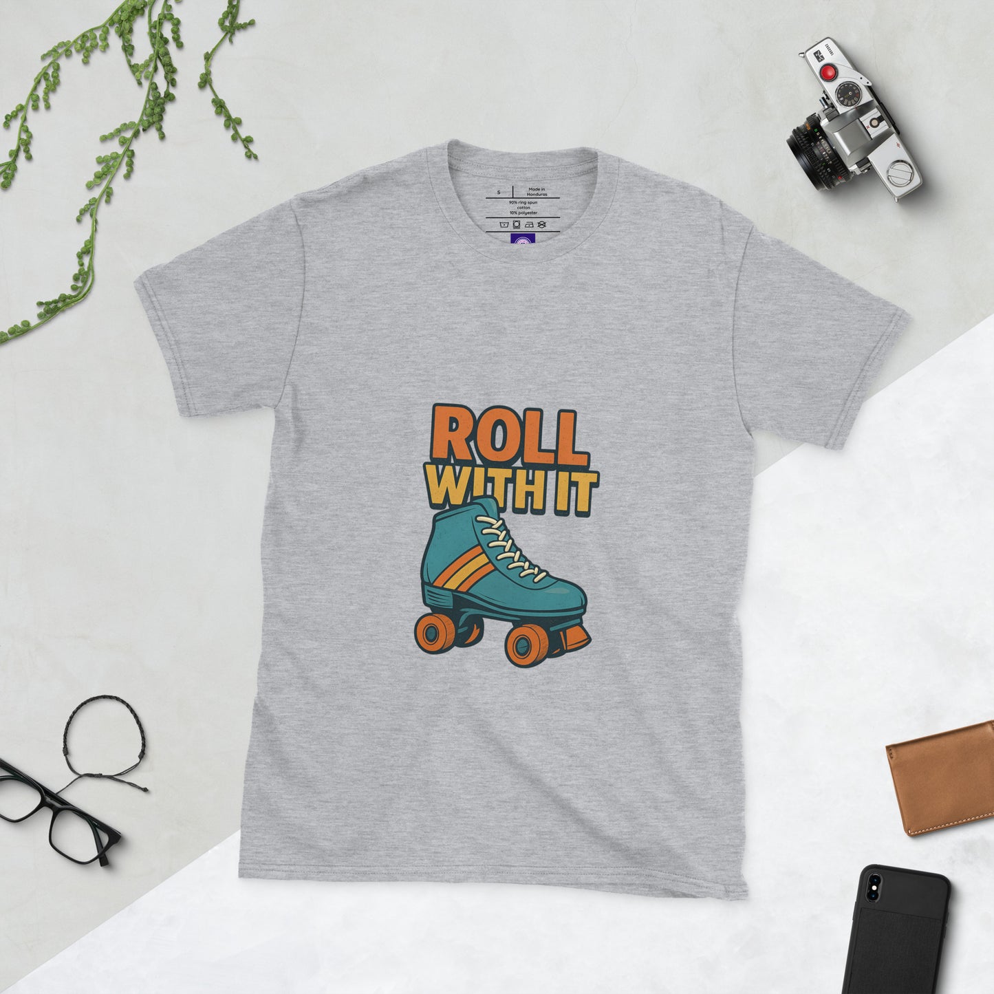 Roll With It - Retro Roller Skate Vibes - Short-Sleeve Unisex T-Shirt - Graphic Tee - Sport Grey - Front