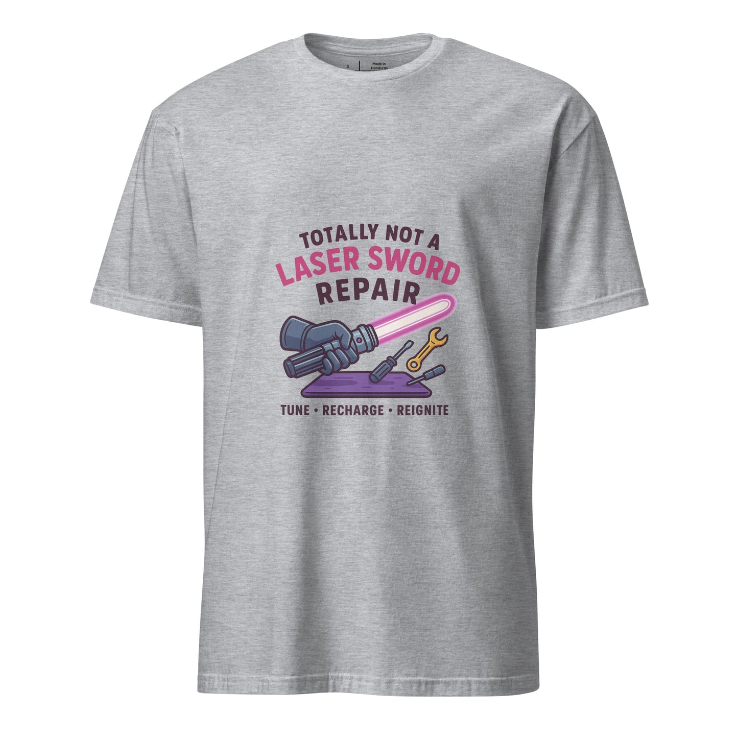 Totally Not A Laser Sword Repair – Galactic Fixes, Off The Books - Short-Sleeve Unisex T-Shirt - Graphic Tee - Sport Grey - Front