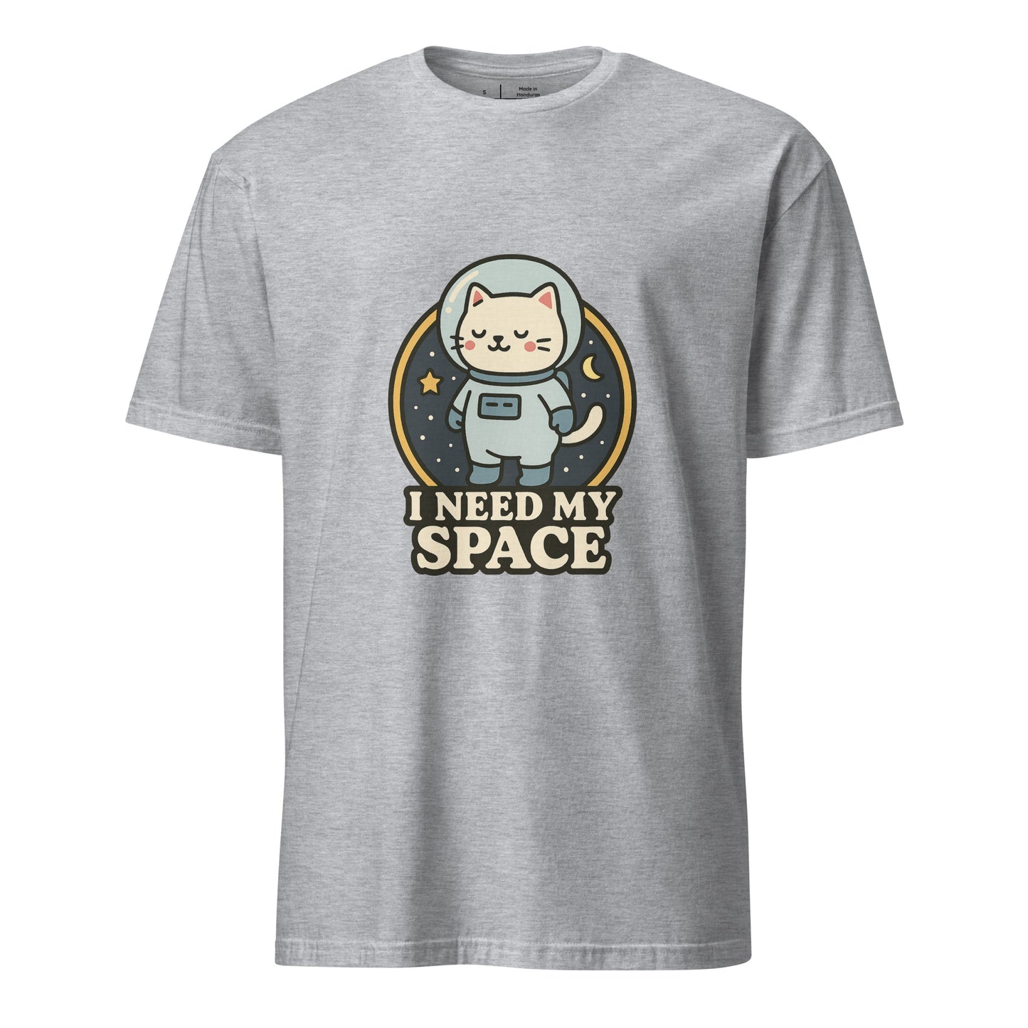 I Need Space – Lucky Cat Astronaut - Short-Sleeve Unisex T-Shirt - Graphic Tee - Sport Grey - Front