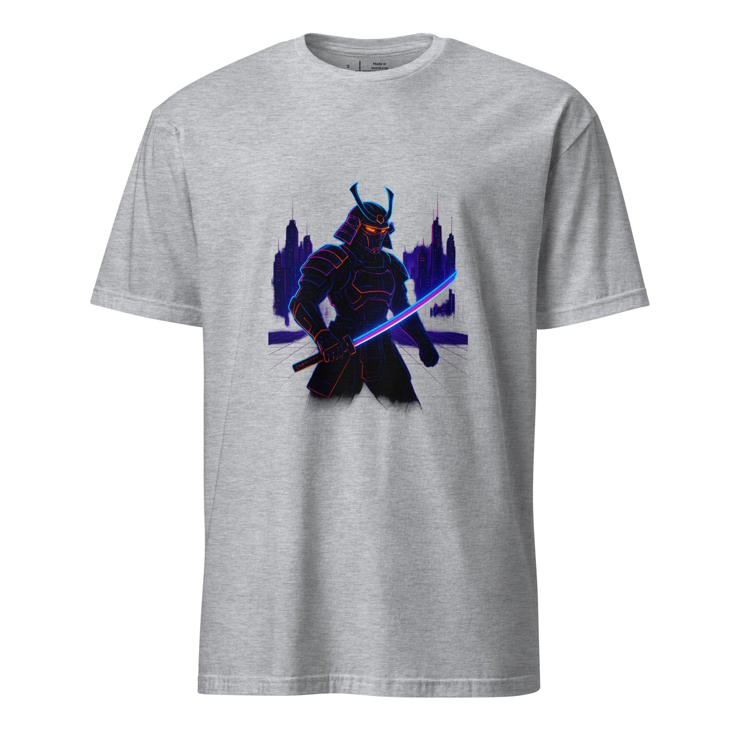 Neon Samurai - Cyberpunk Samurai - Short-Sleeve Unisex T-Shirt - Graphic Tee - Sport Grey - Front