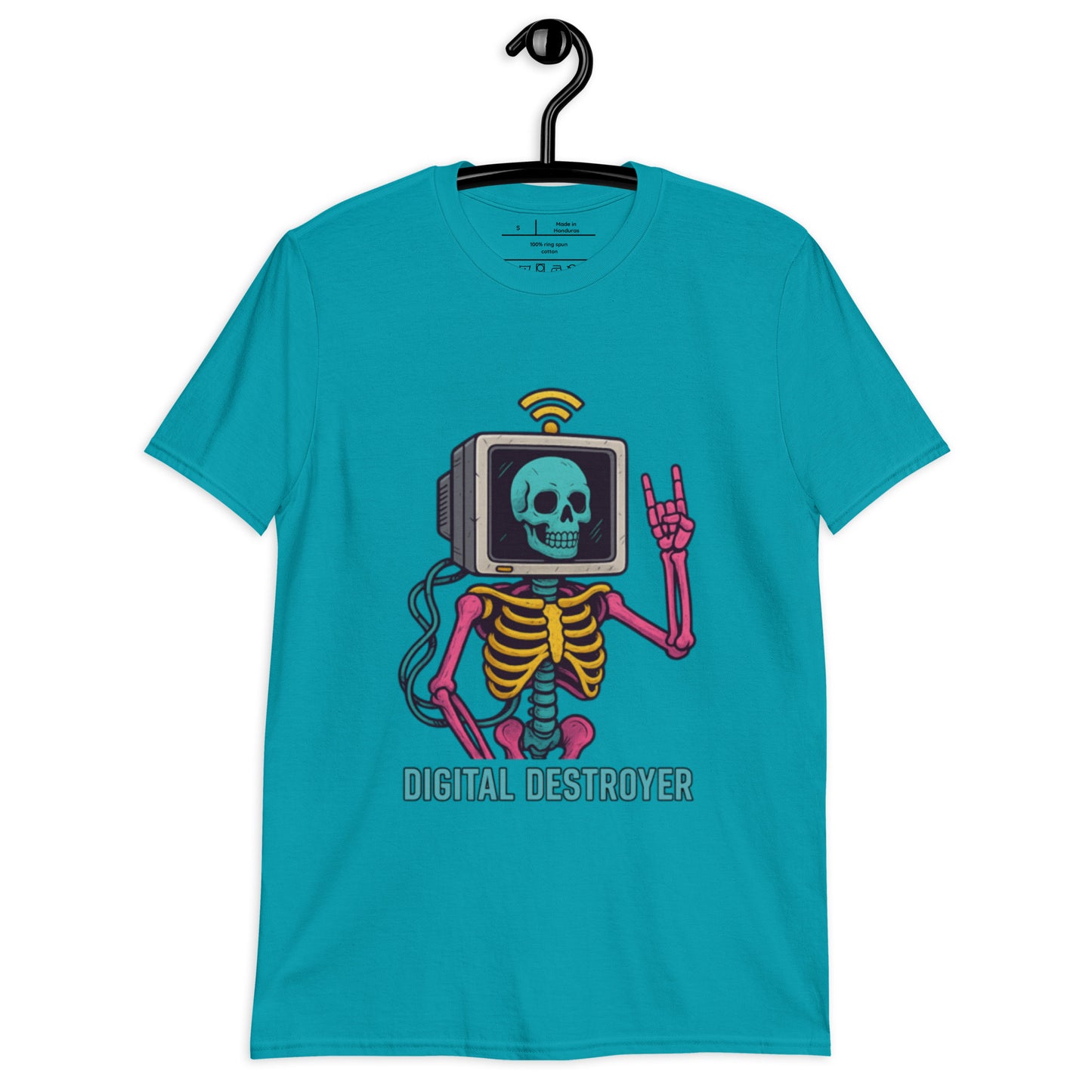 Digital Destroyer - Skeleton Bandwidth Battle - Short-Sleeve Unisex T-Shirt - Graphic Tee - Tropical Blue - Front